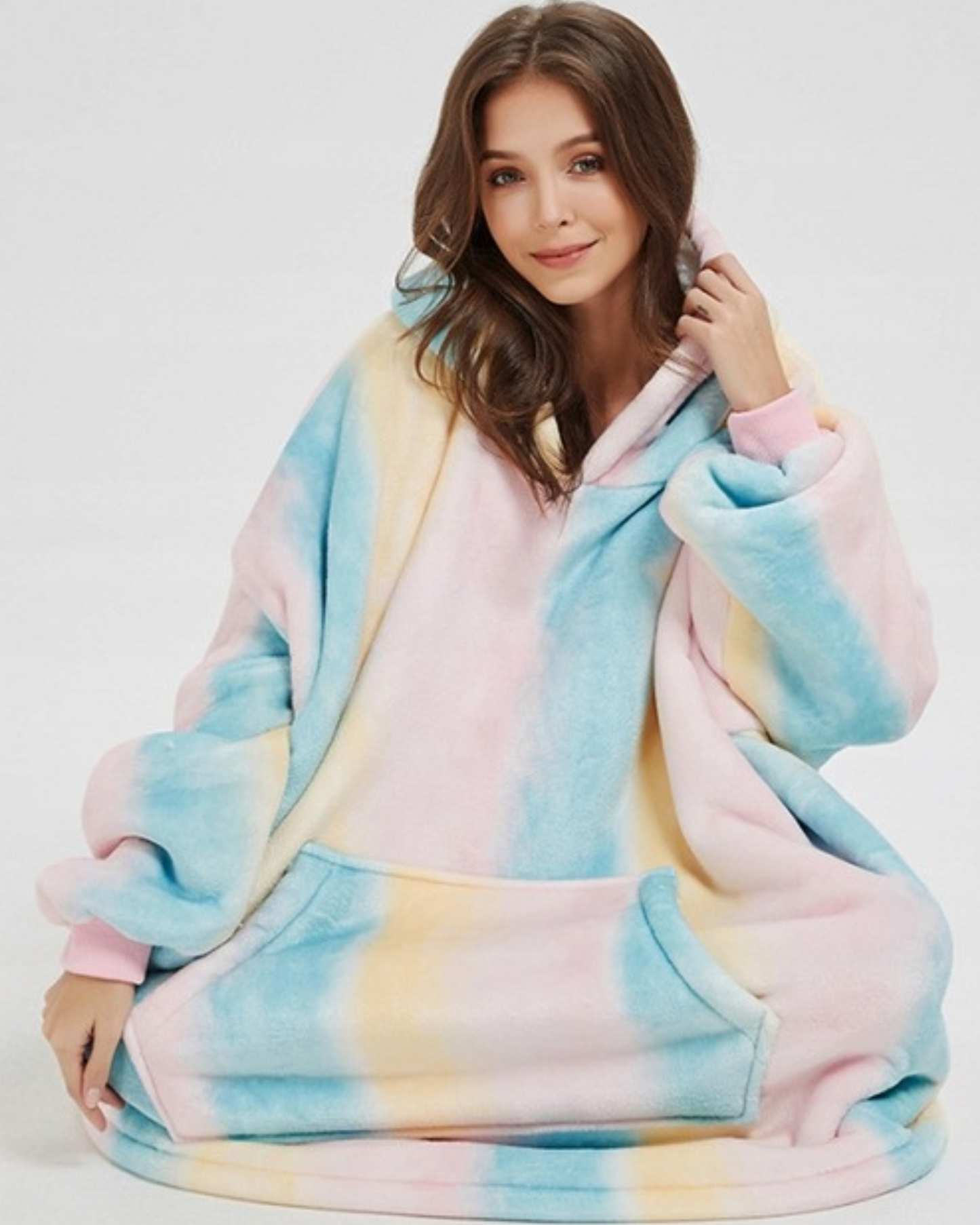 Felpa oversize in peluche con cappuccio e tasca