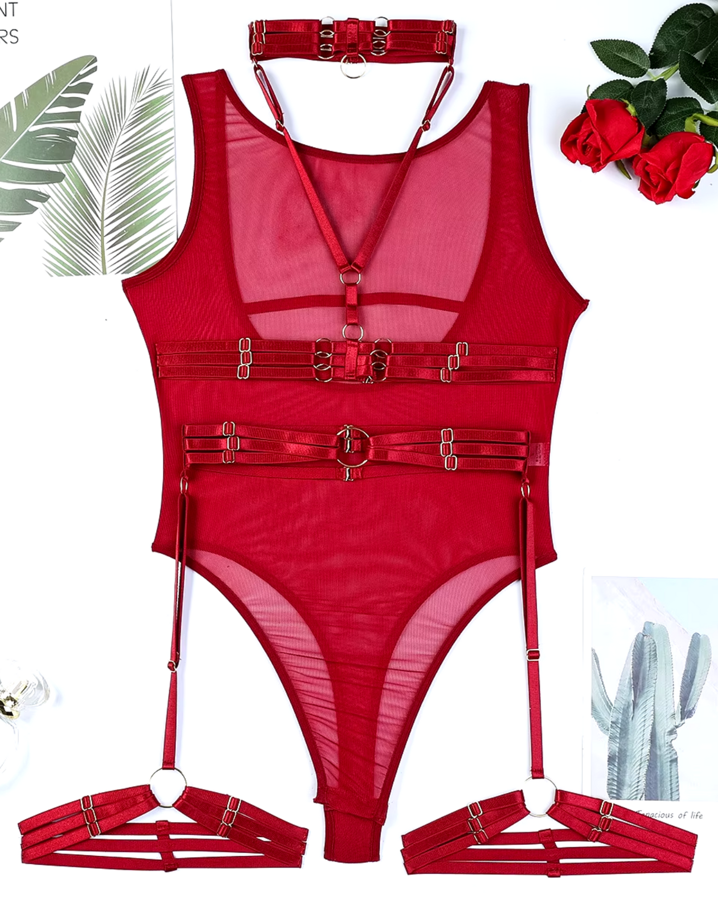 Body trasparente con cinturini e choker