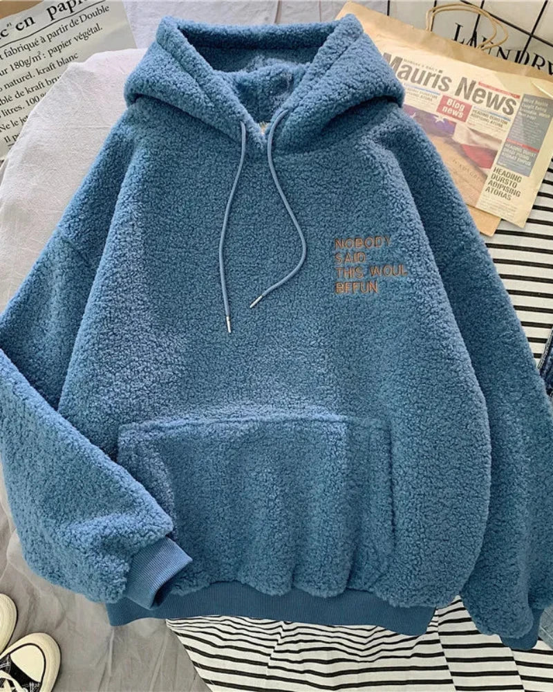 Felpa oversize blu con cappuccio