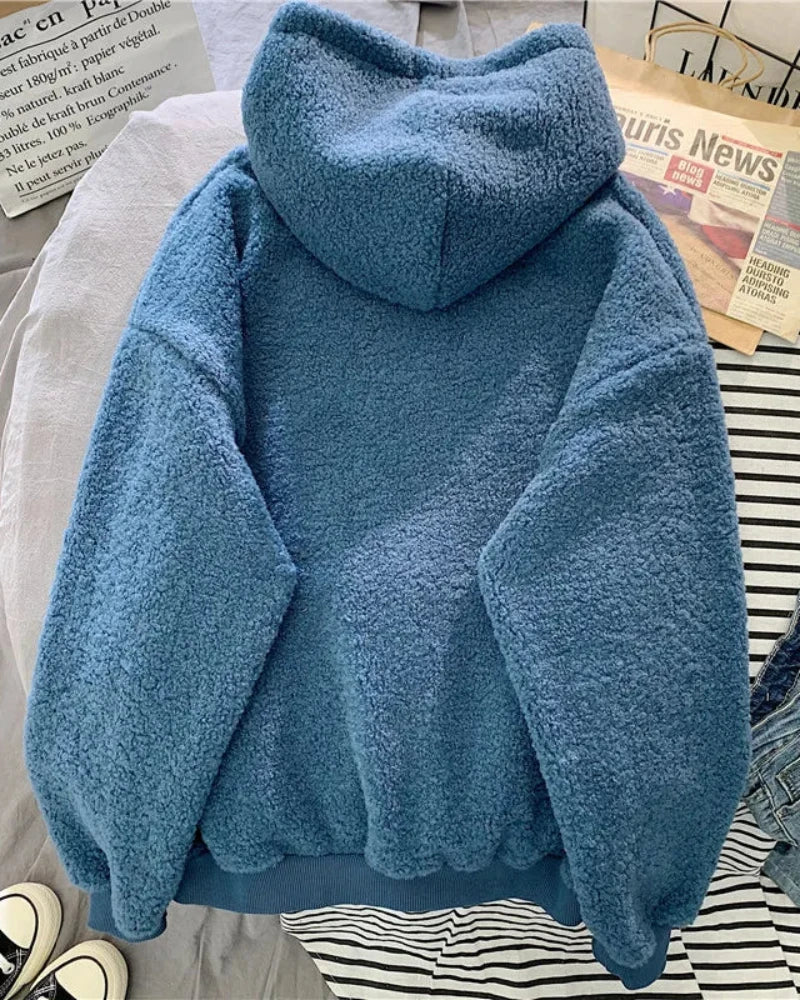 Felpa oversize blu con cappuccio