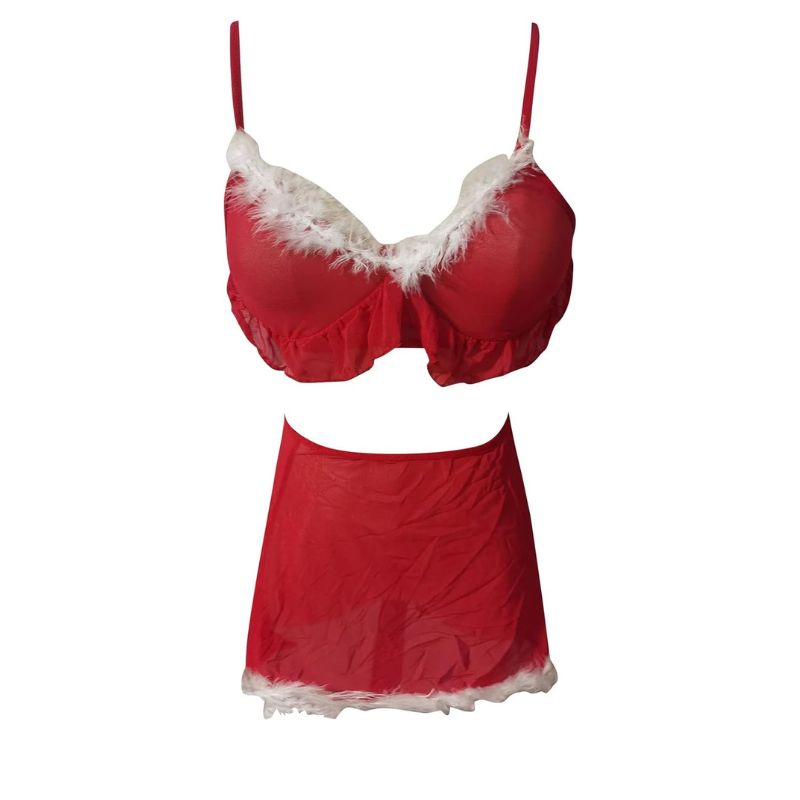 Completo di lingerie natalizio con gonna e pizzo