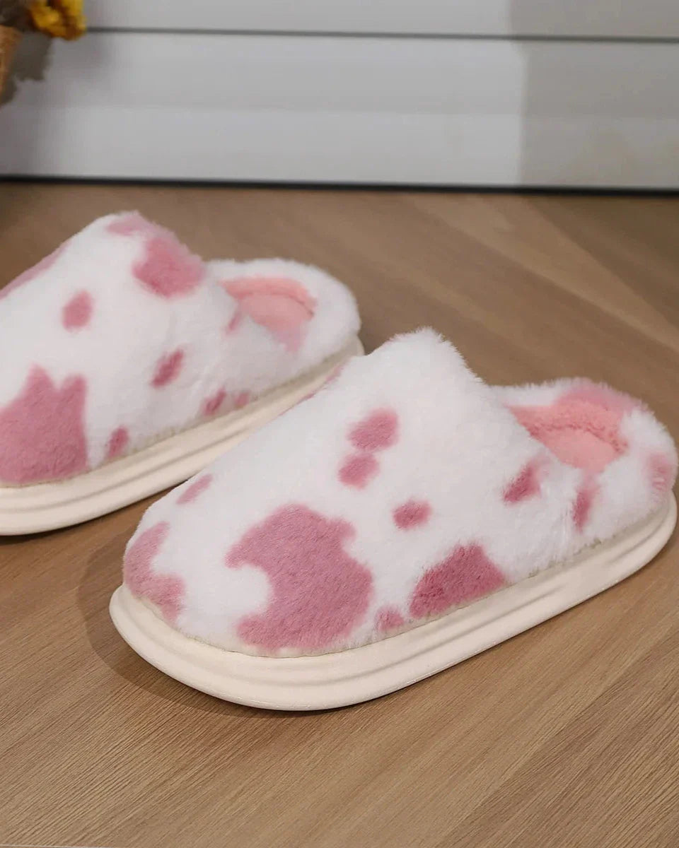 Pantofole pelose a macchie di mucca