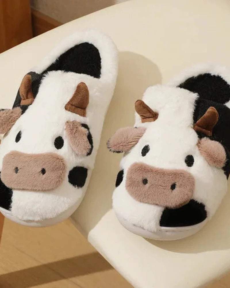 Pantofole pelose a forma di mucca
