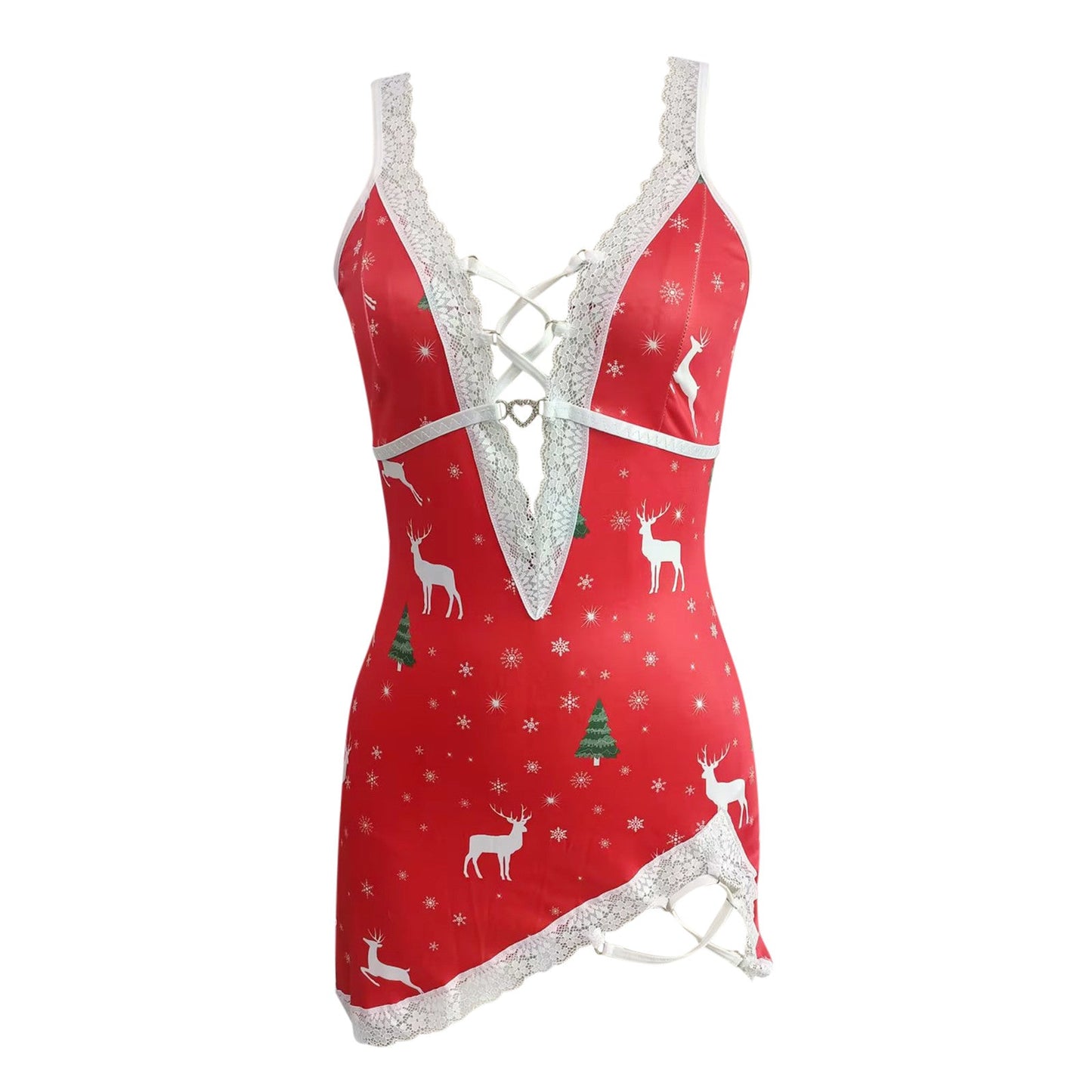 Camicia da notte natalizia con pizzo e lacci