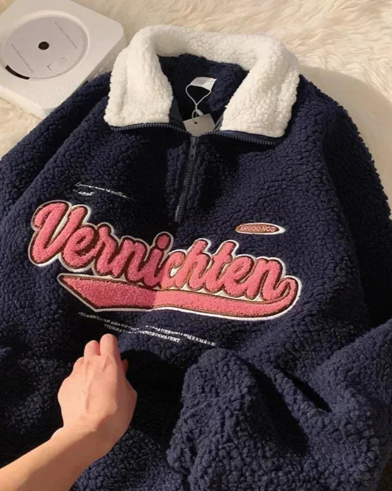 Felpa oversize blu con colletto alto