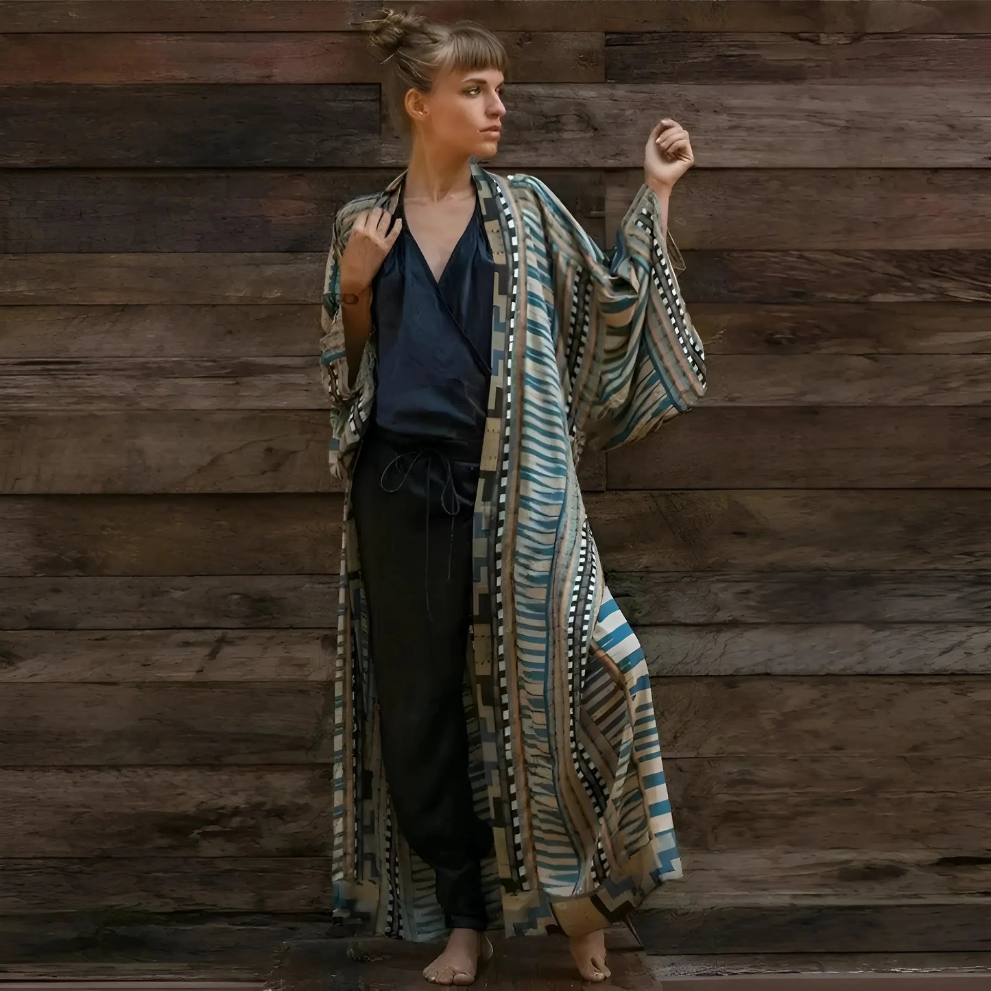 Kimono da spiaggia con motivo azteco