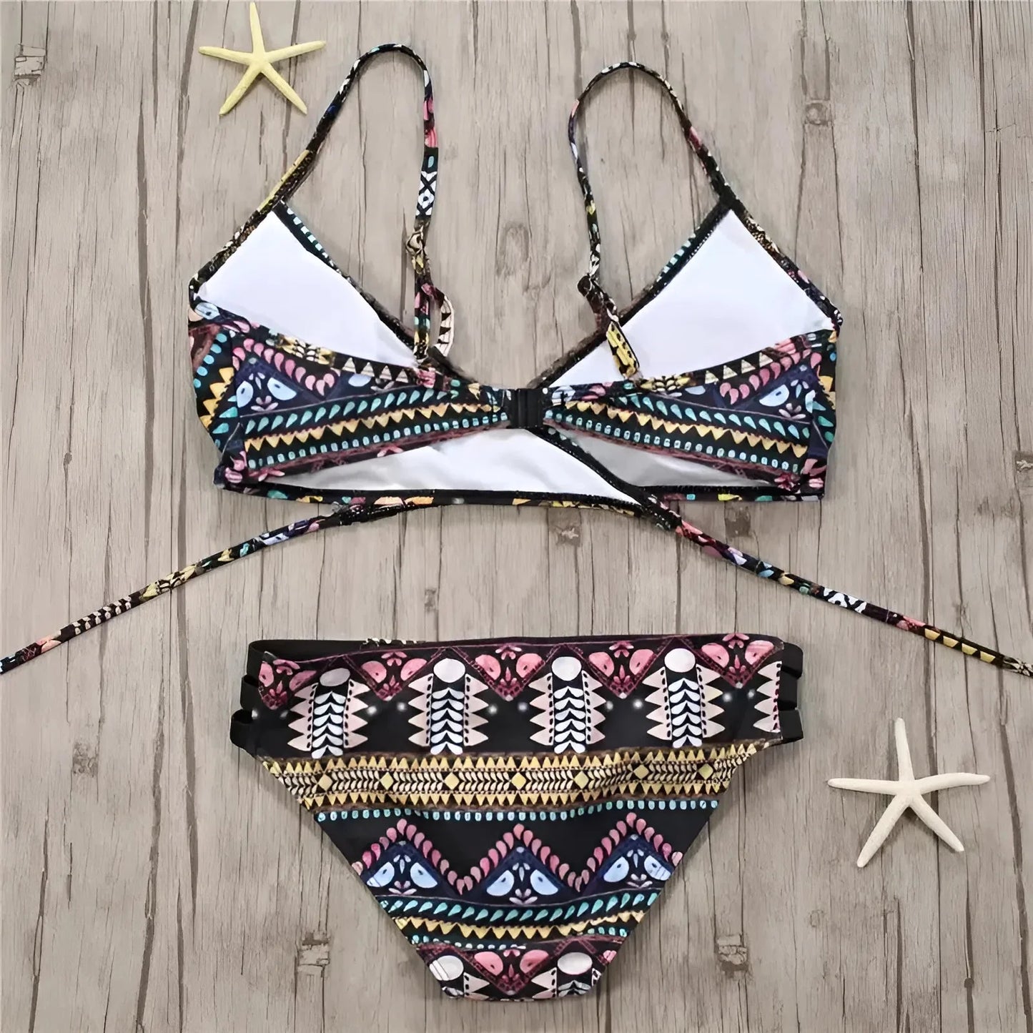 Set bikini due pezzi con stampa azteca