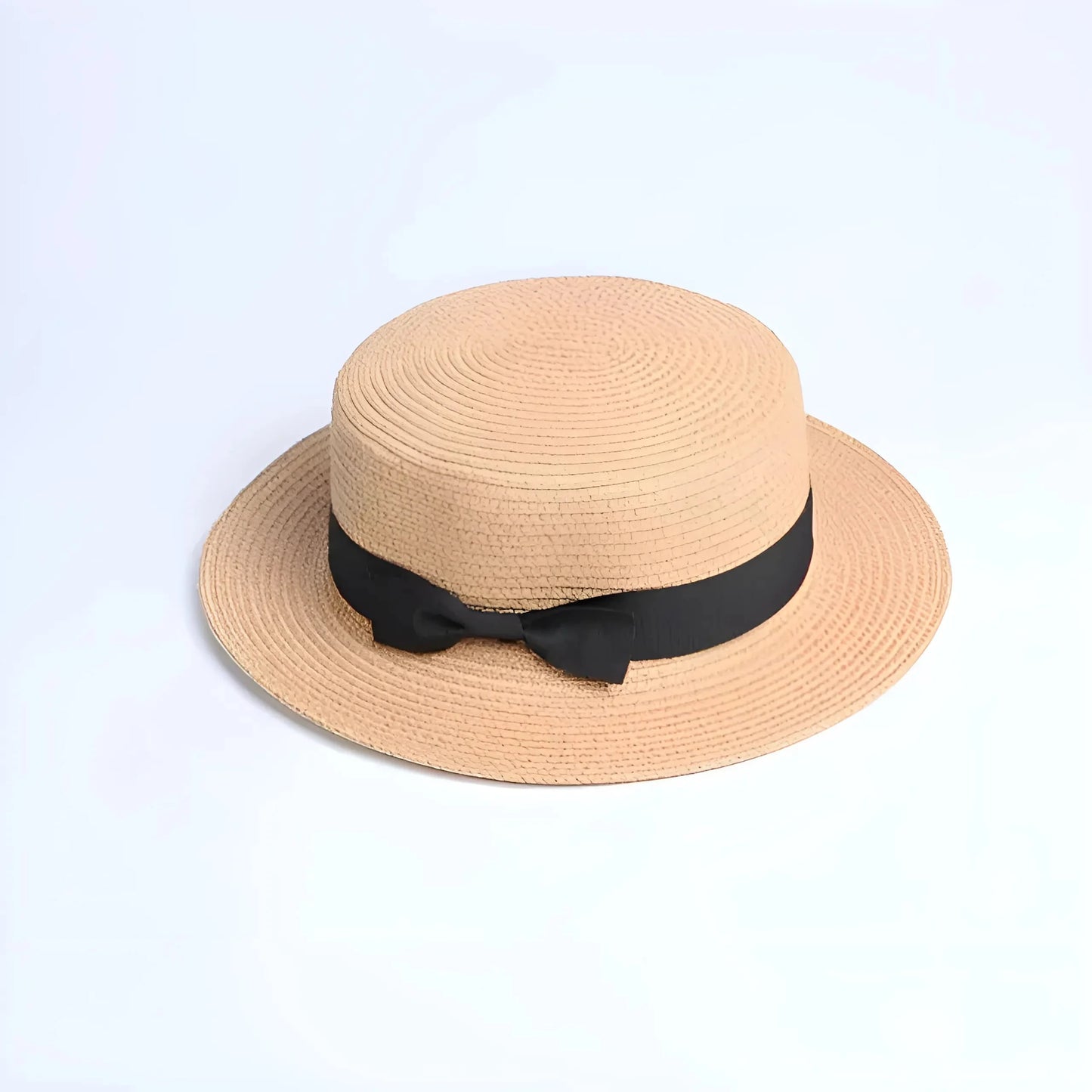 Beige Cappello da spiaggia con nastro nero