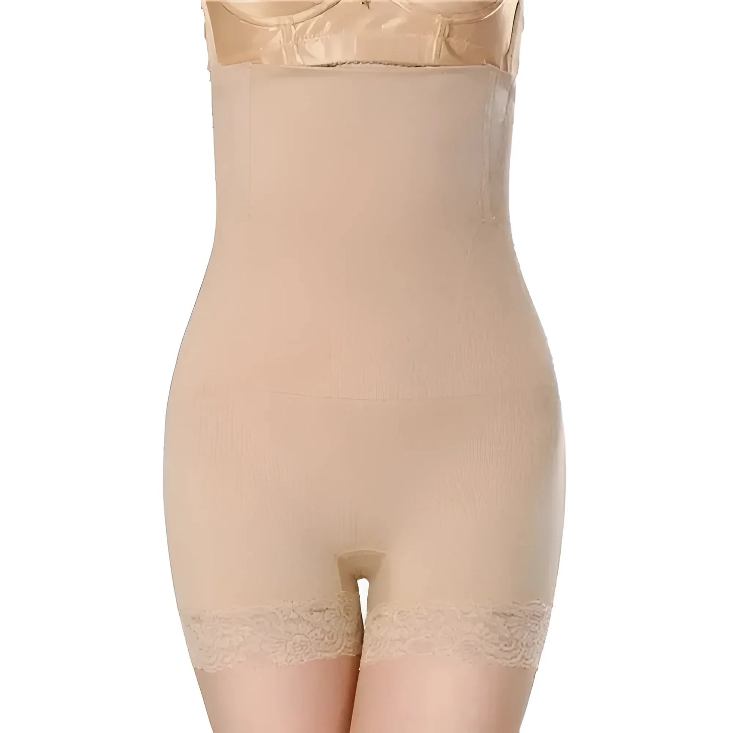 Beige Pantaloni Corti Snellenti a Vita Alta