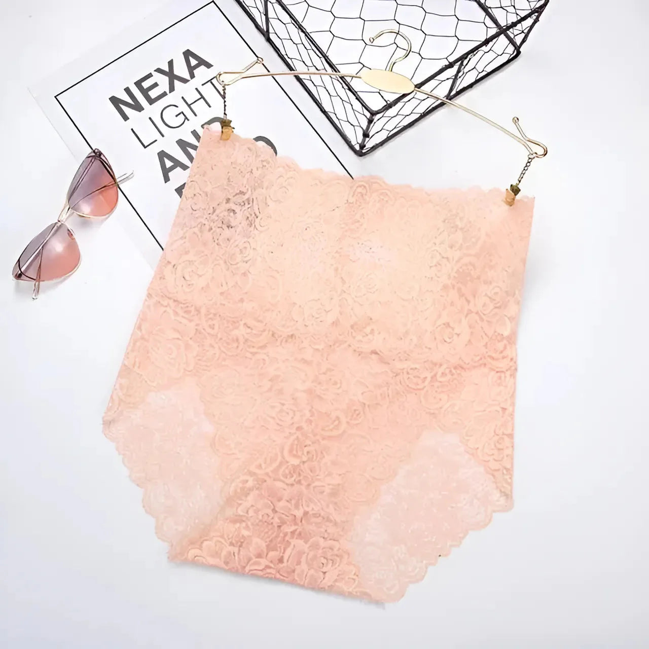 Beige Mutandine in pizzo a vita alta
