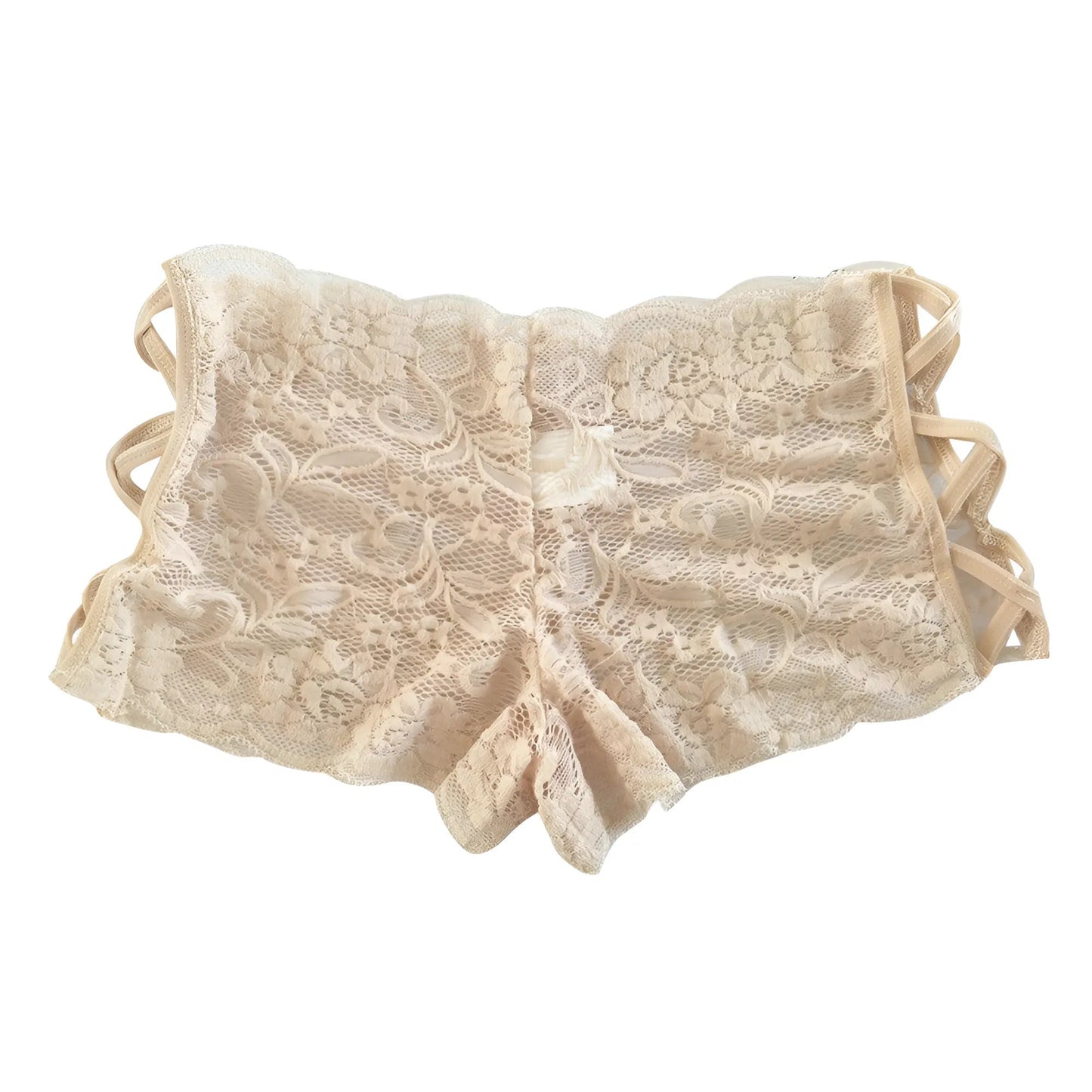 Beige Mutandine in pizzo con cinturini decorativi