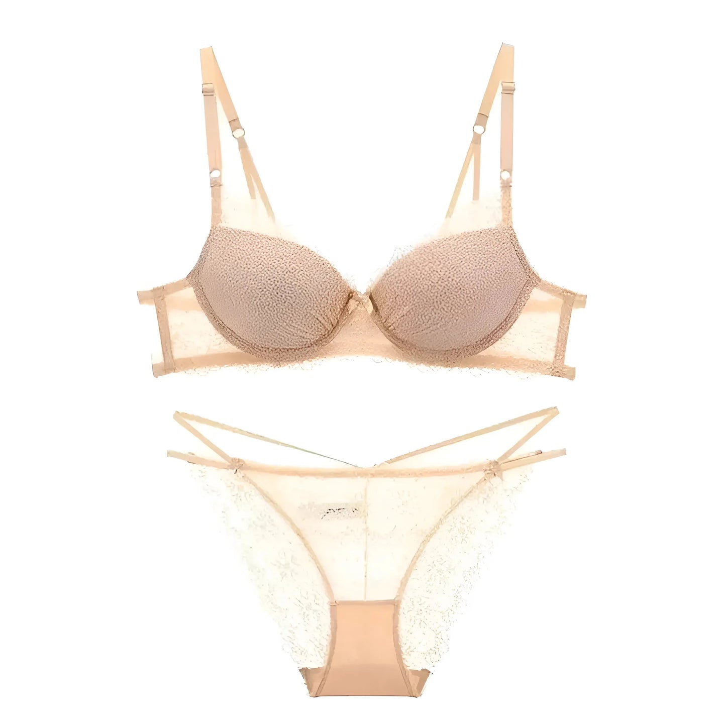 Beige Set di pizzo con cinturini decorativi