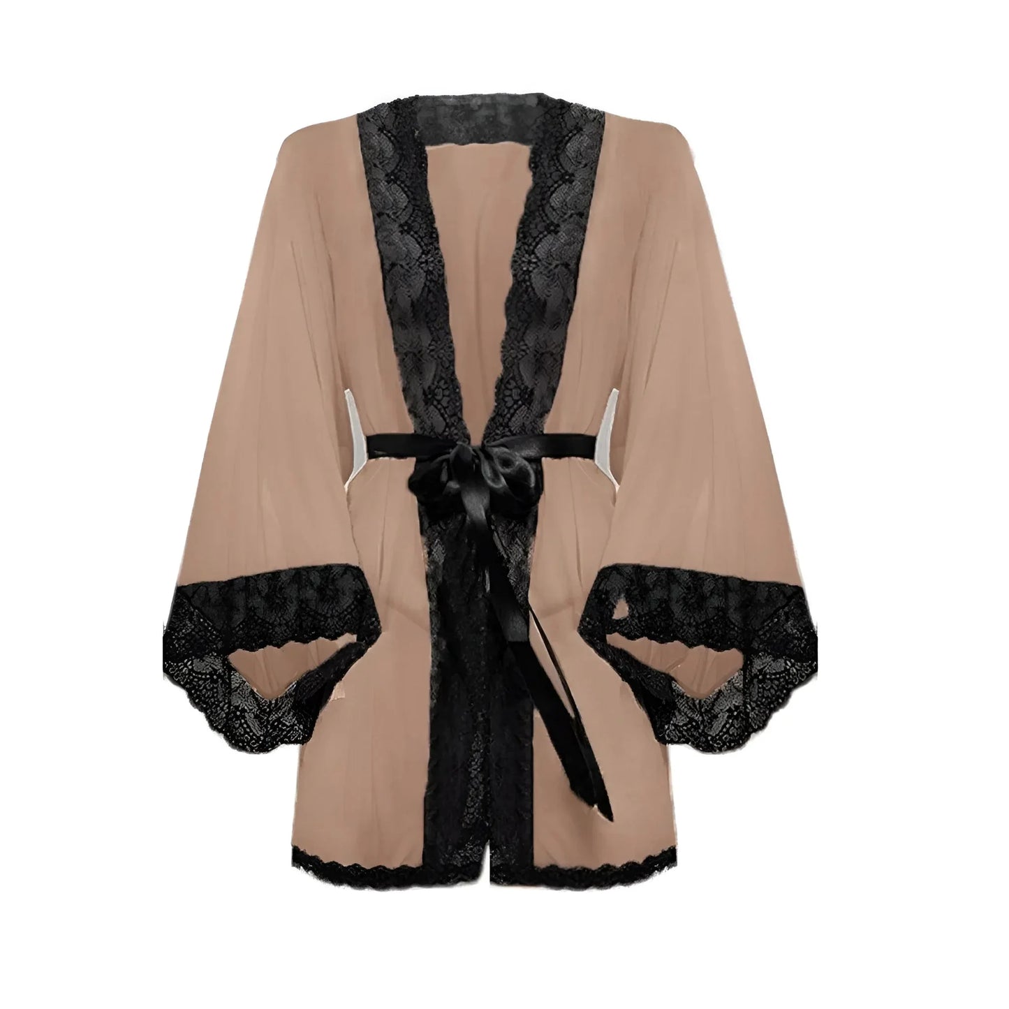 Beige Accappatoio avvolgente con pizzo