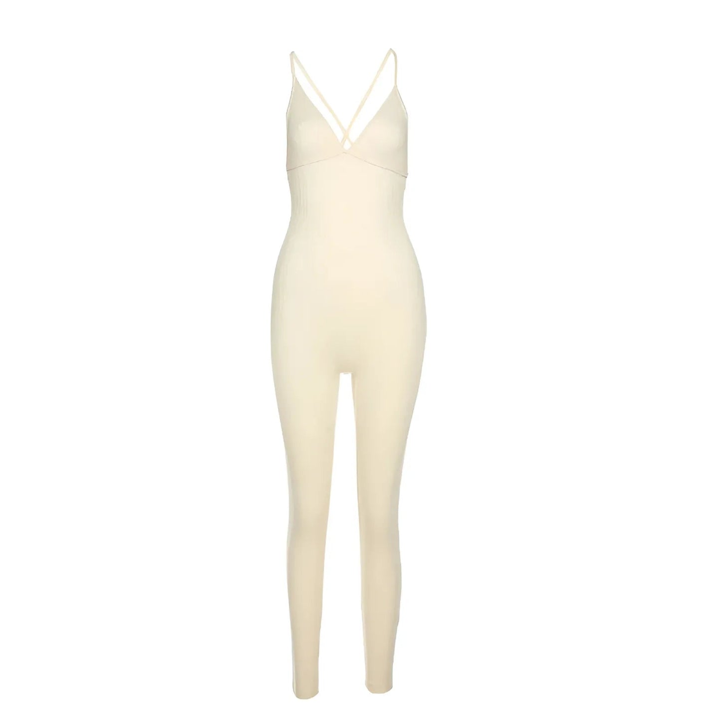 Beige Completo Sportivo One-Piece con Scollatura