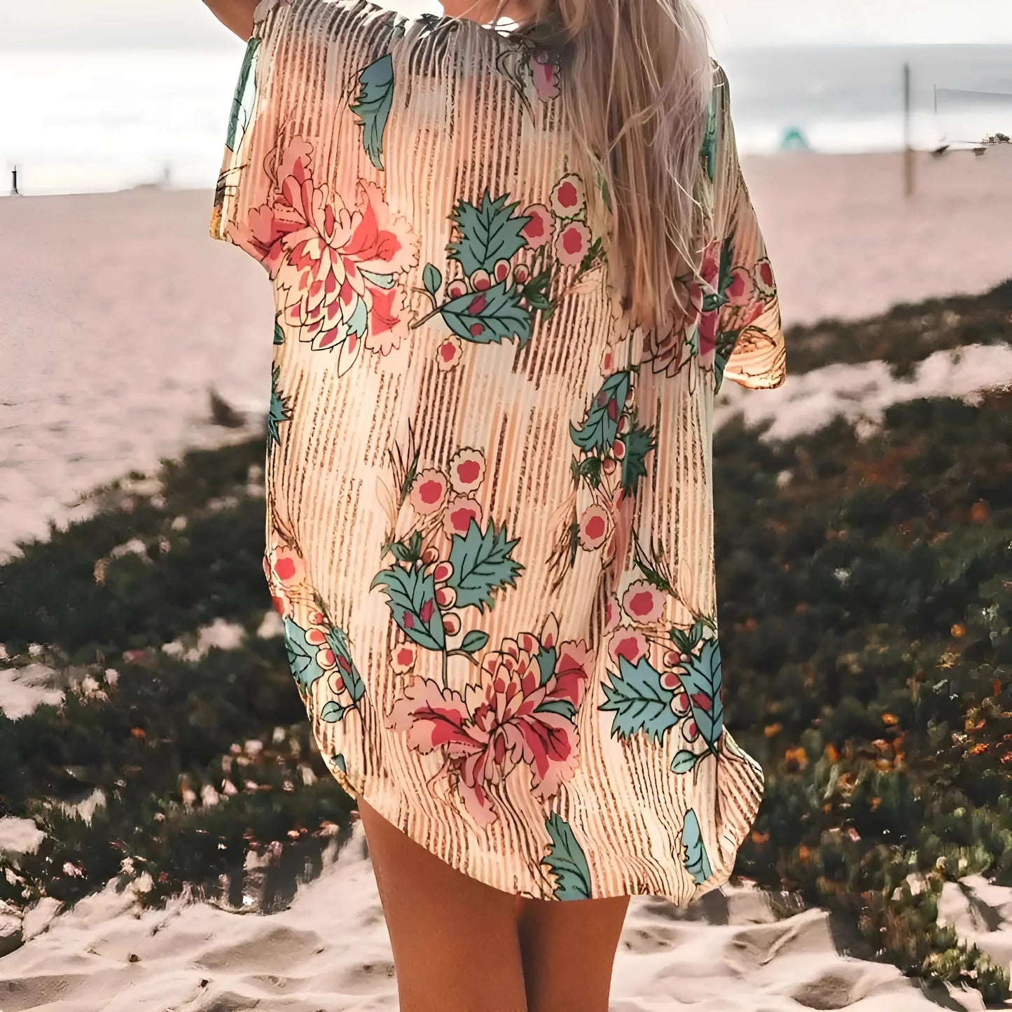 Beige Kimono da spiaggia stile camicia