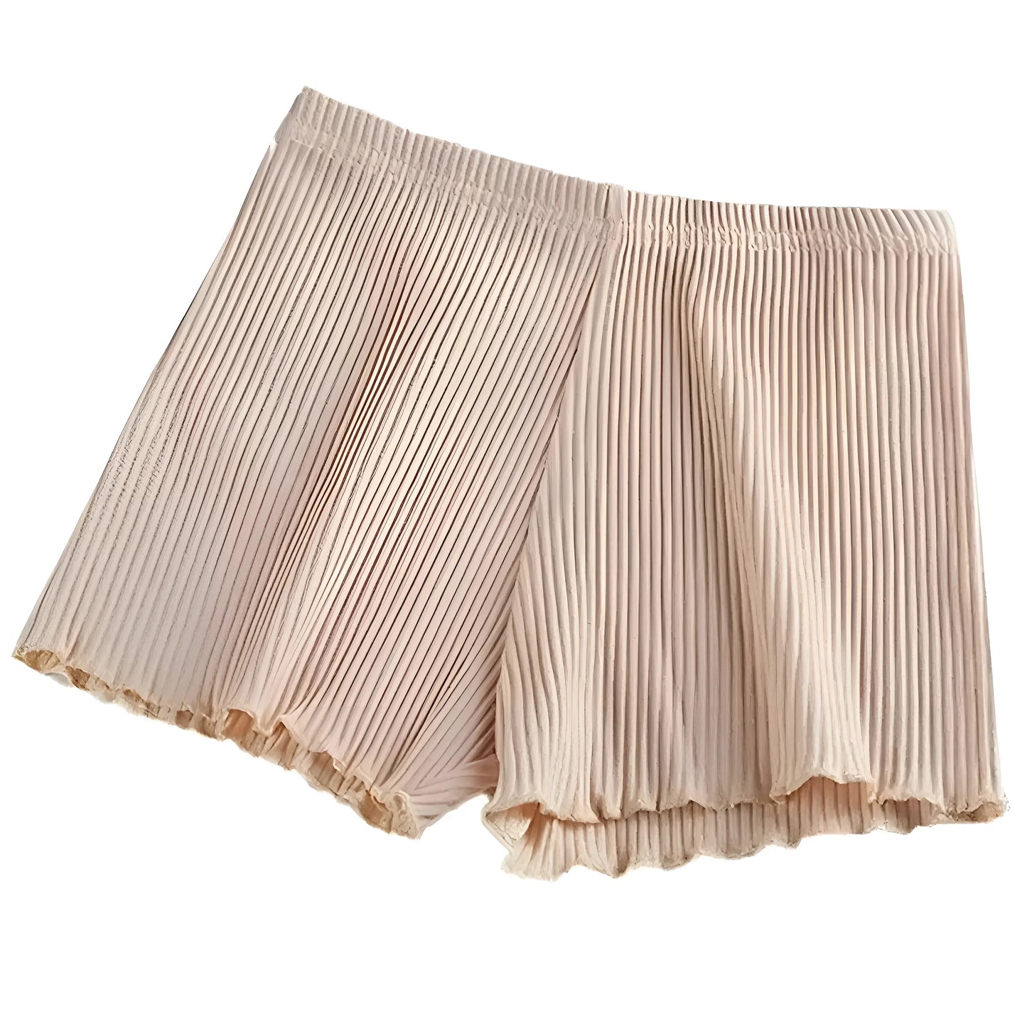 Beige Pantaloni Boxer a Righe da Donna con Gambe Lunghe