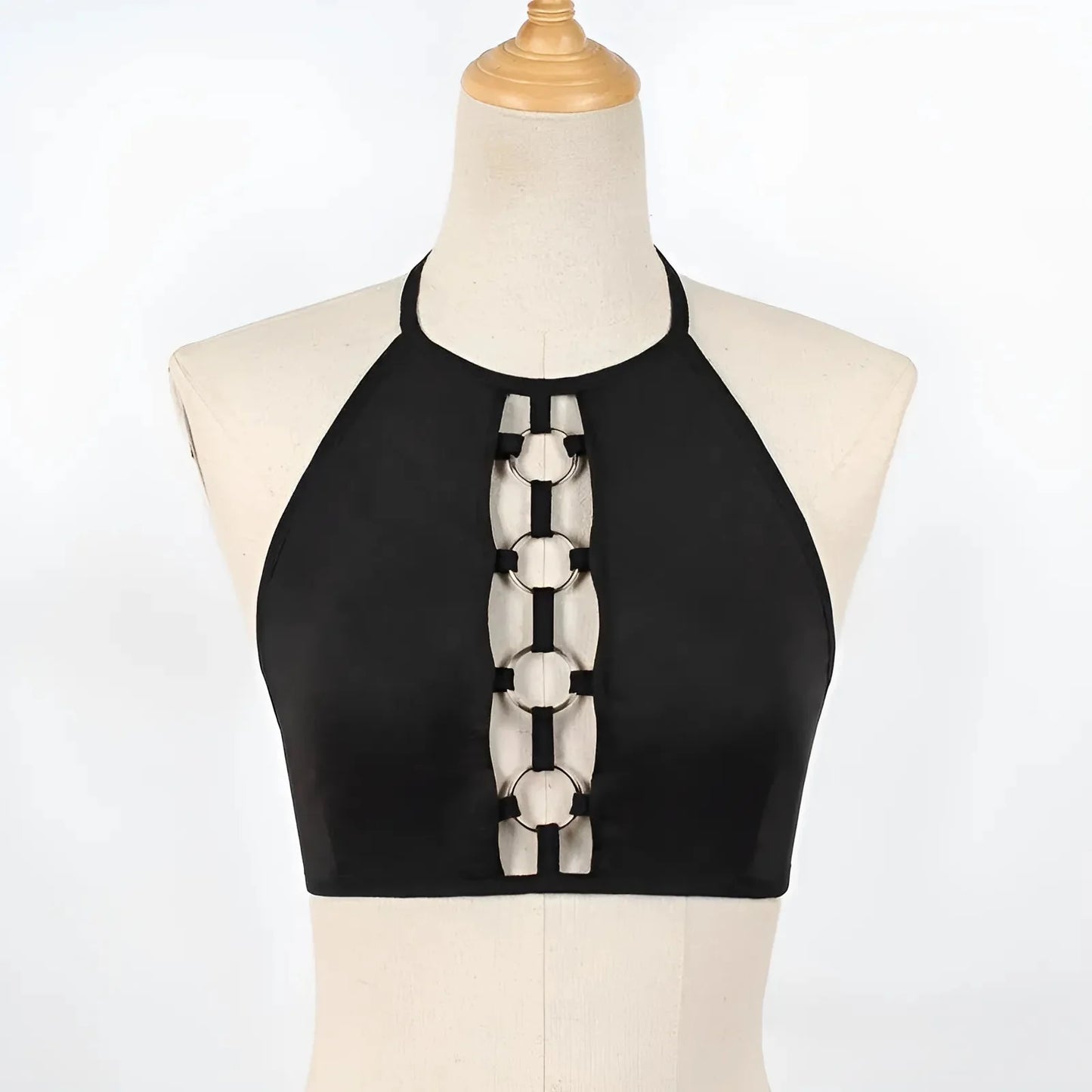 Nero Bralette con Anelli Decorativi