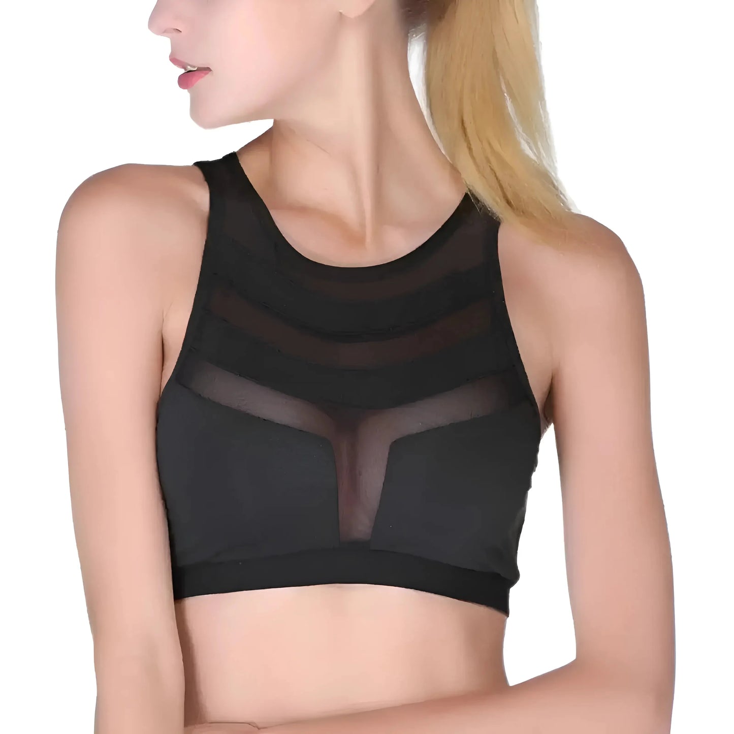 Nero Reggiseno Sportivo Traspirante con Pannelli in Rete