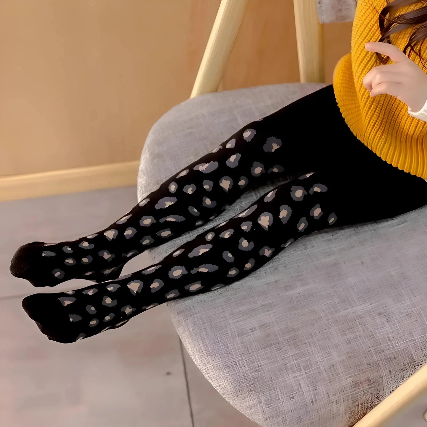 Nero Collant a stampa leopardata per bambini