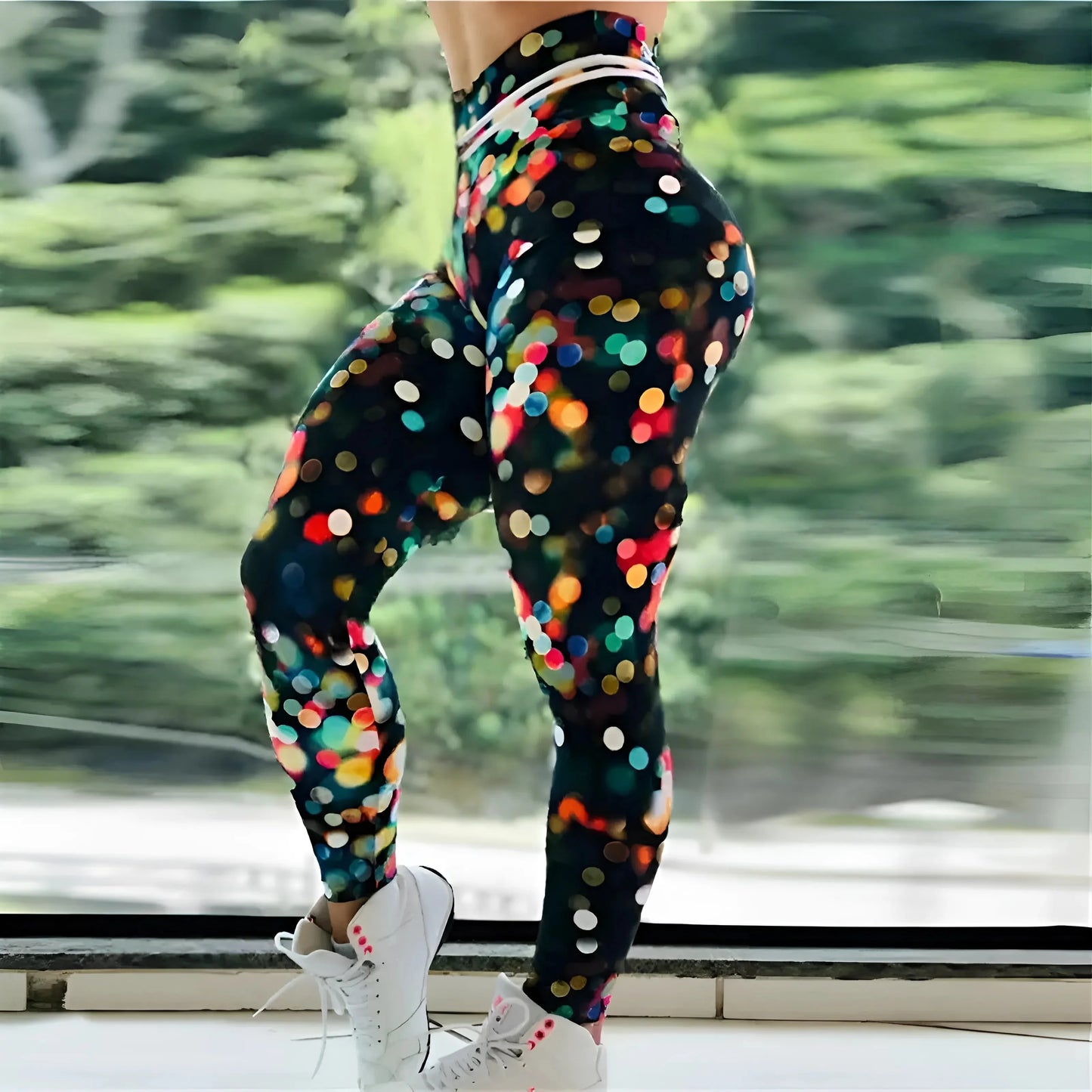 Nero Leggings Sportivi a Motivo Colorato
