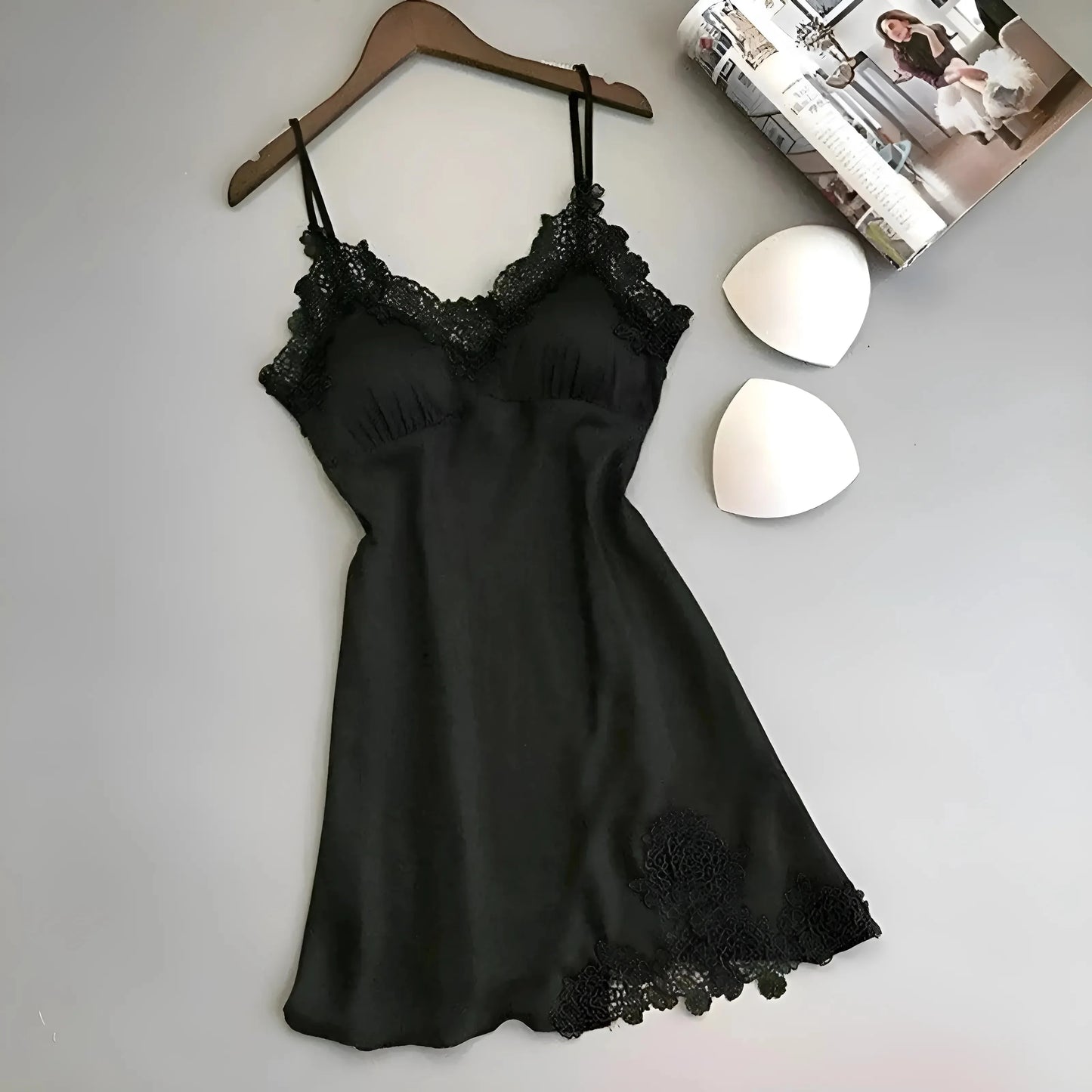 Nero Camicia da notte in pizzo delicato