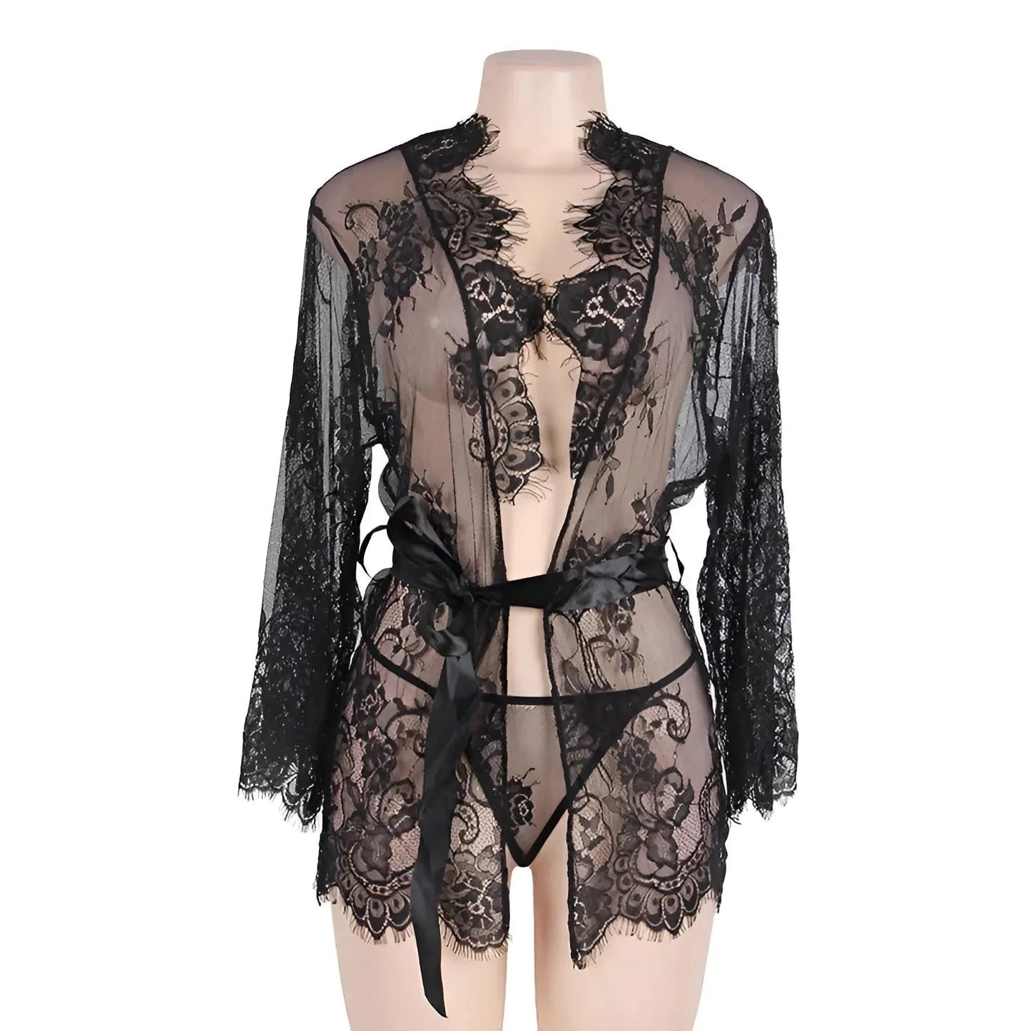 Nero Robe in Pizzo Delicato con Maniche Ampie