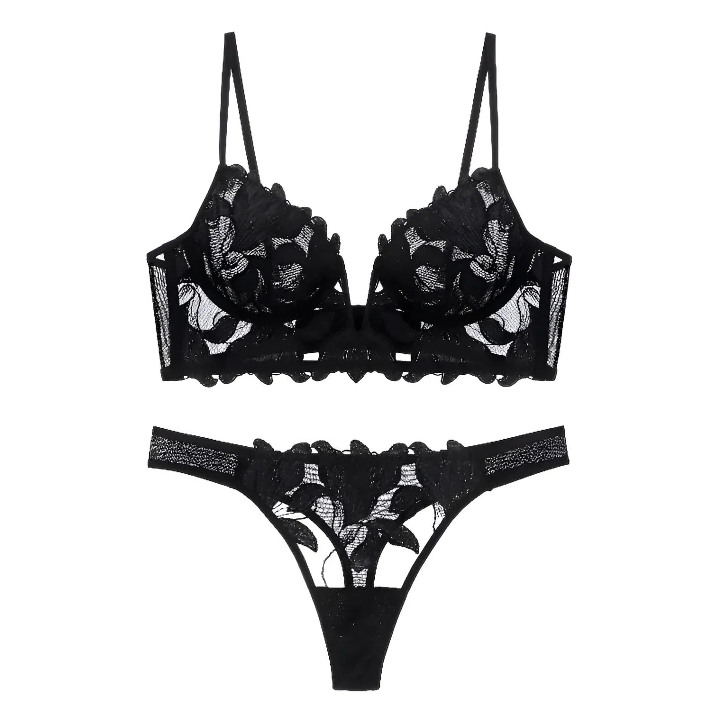 Nero Set di Lingerie in Pizzo Floreale