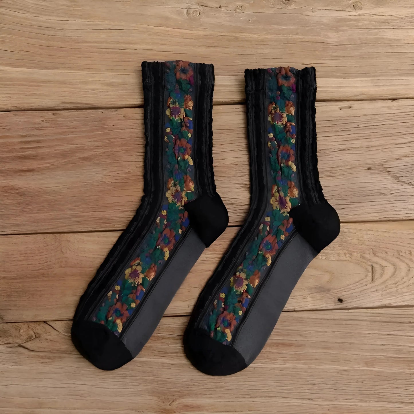 Nero Calze decorative con motivo floreale