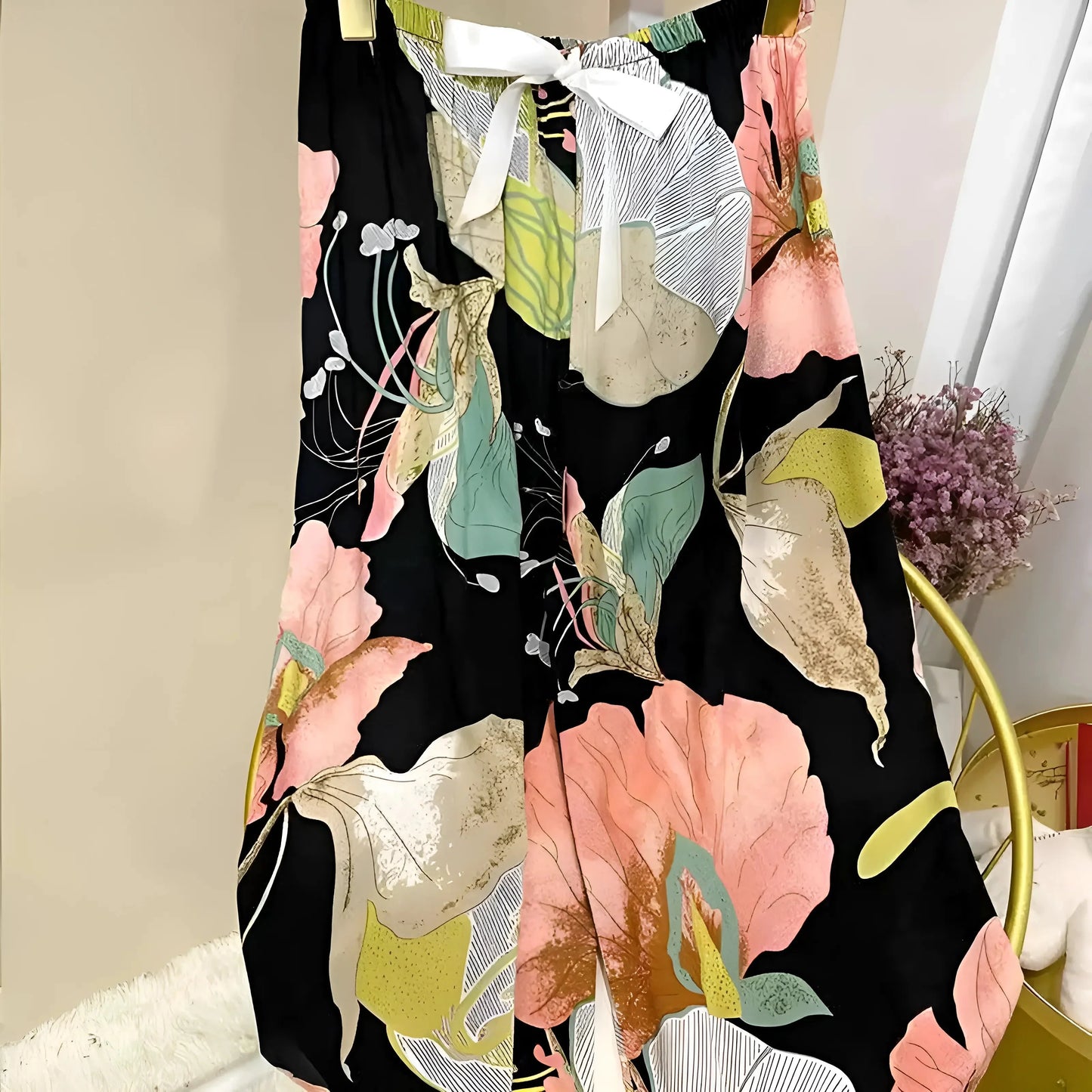 Nero Pantaloni da Pigiama Floreali