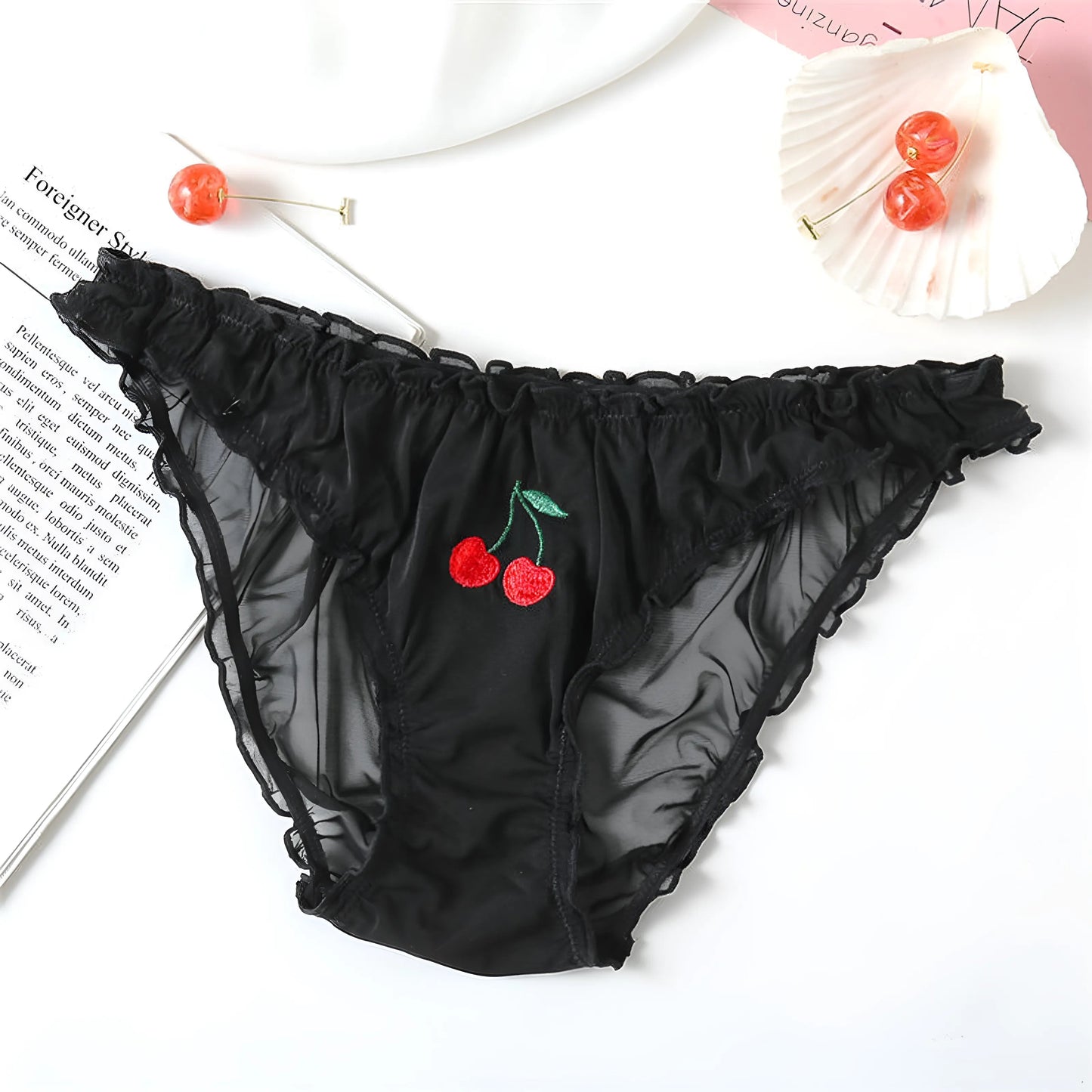 Nero Mutandine con stampa di frutta