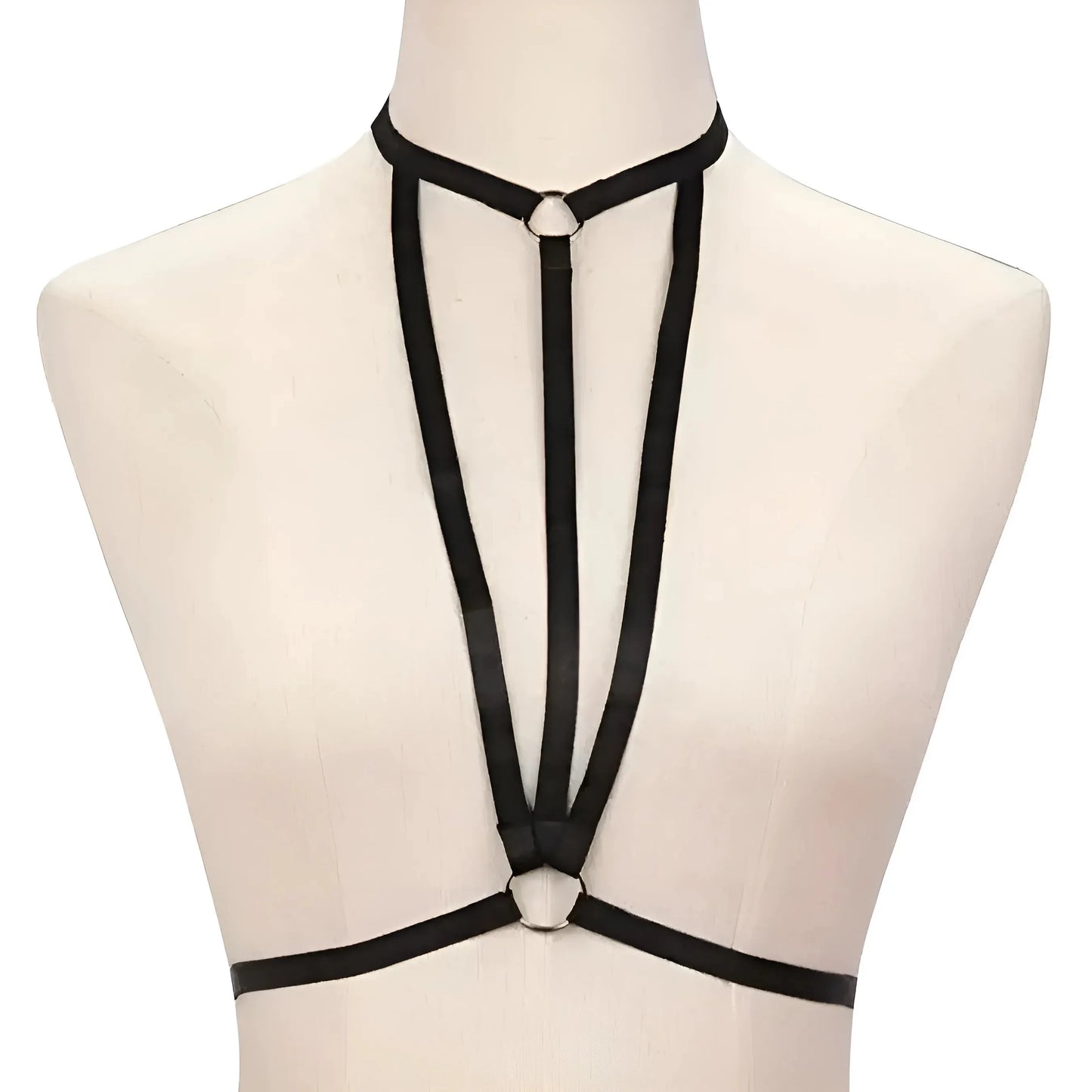Nero Reggiseno Harness con Choker e Cinghie