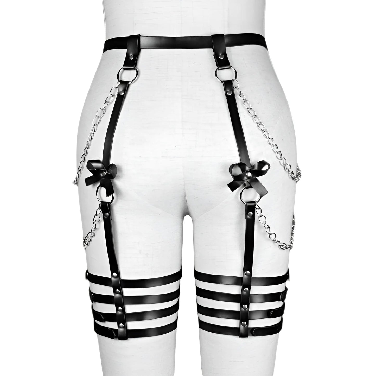 Nero Harness con Cinghie Sottili e Fiocchi