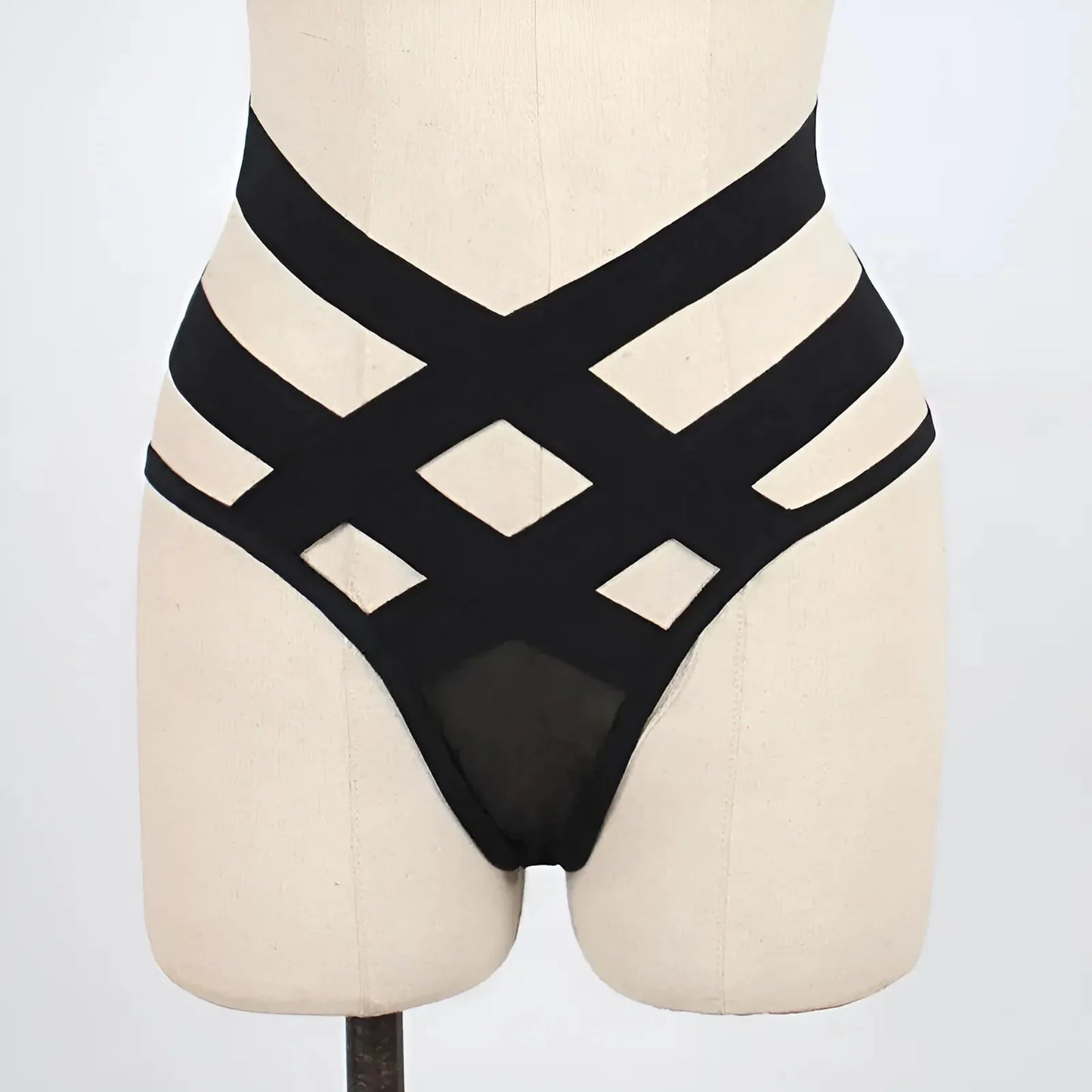 Nero Pantaloni a vita alta con cinturini decorativi
