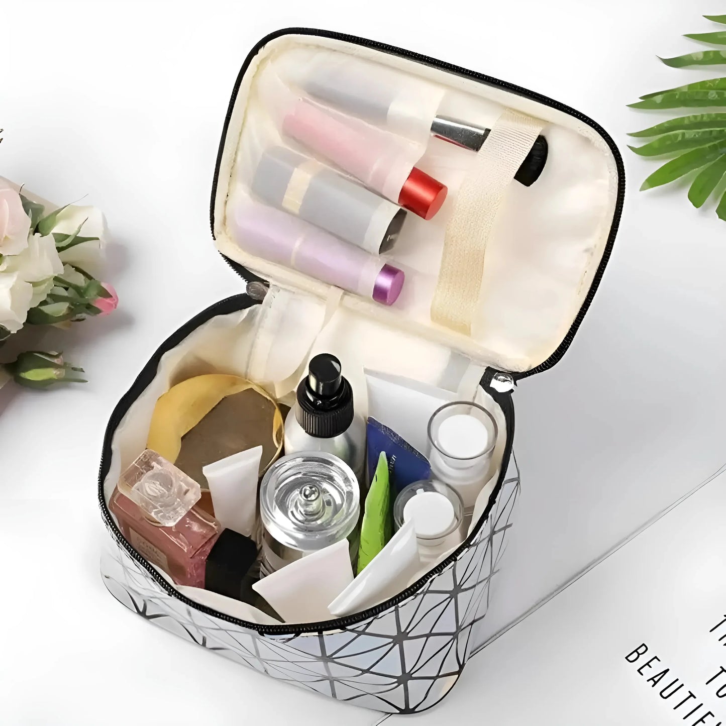 Nero Borsa Cosmetica con Zip Olografica