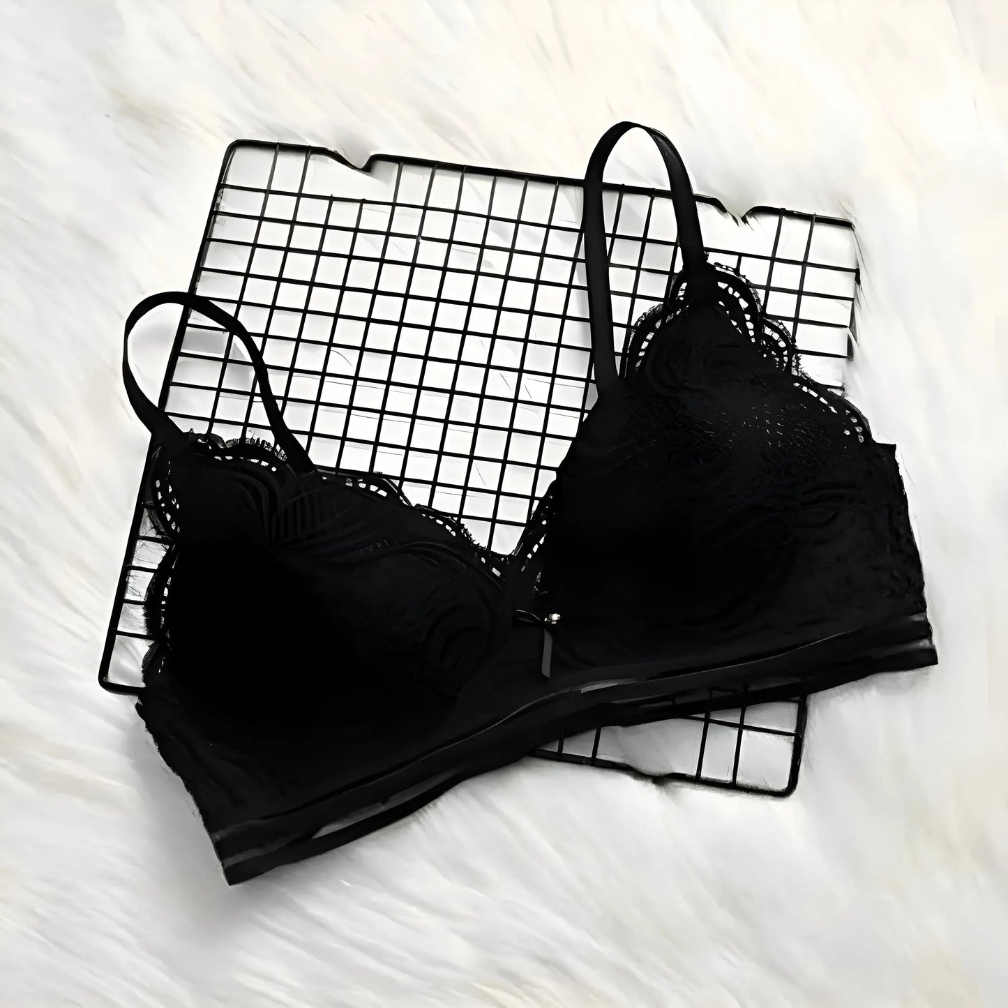 Nero Reggiseno in pizzo con fascia elastica
