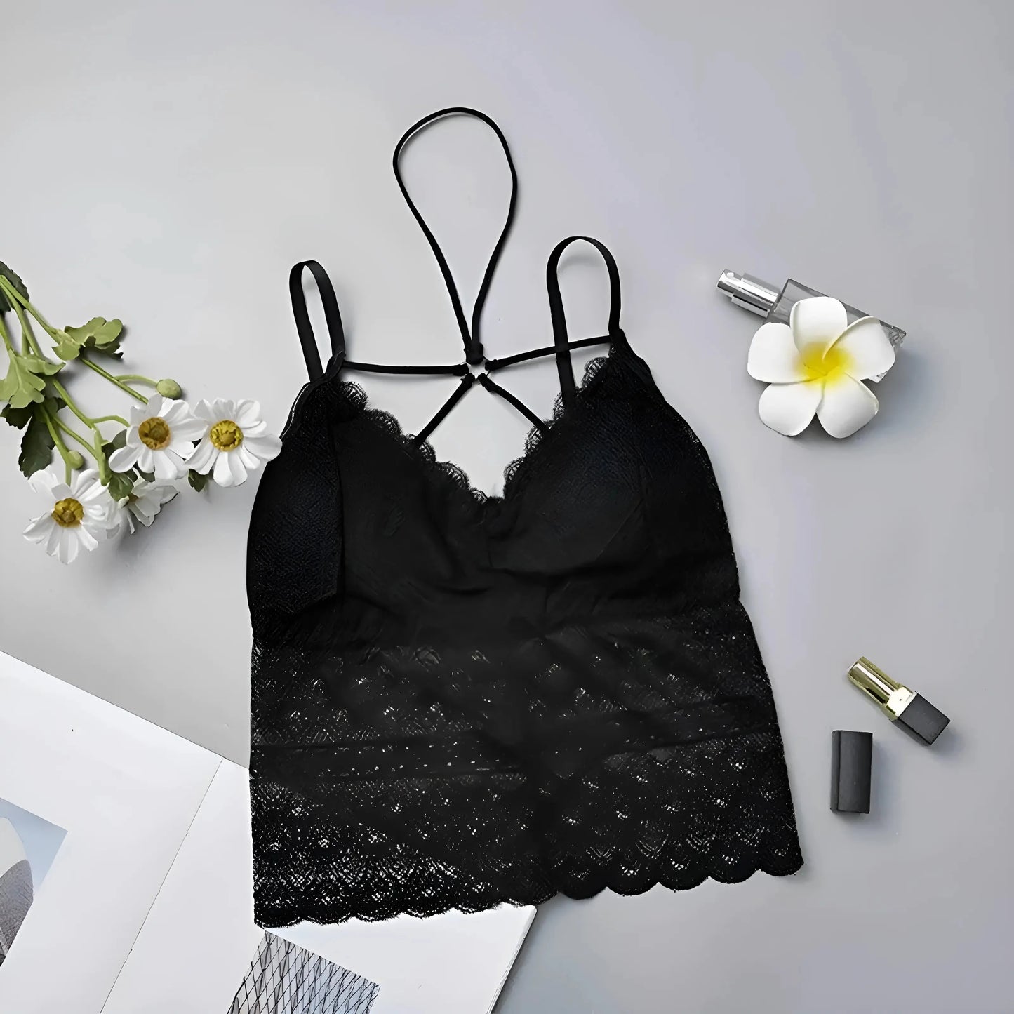 Nero Reggiseno in pizzo con design a vita bassa