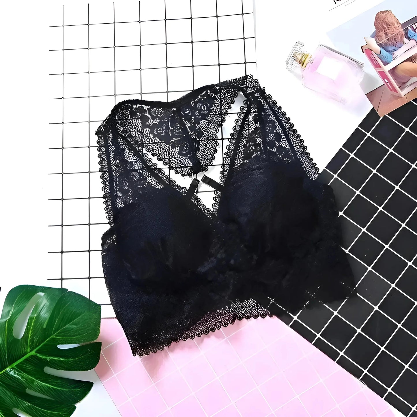 Nero Bralette in pizzo con supporto integrato