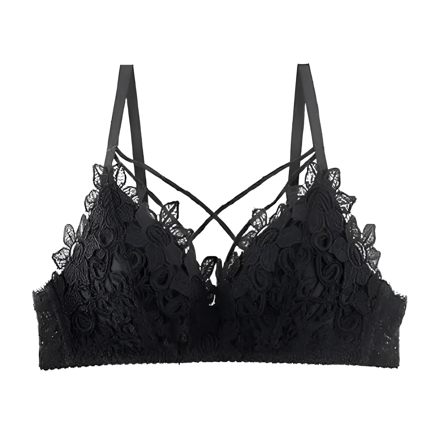 Nero Bralette in pizzo con spalline decorative