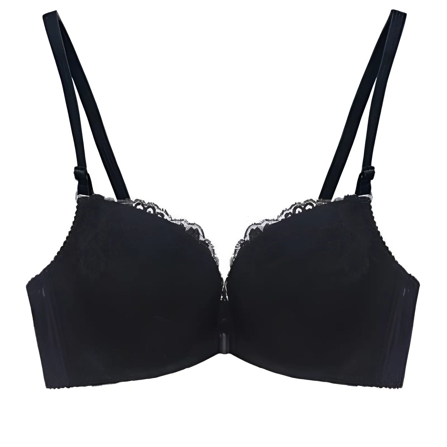 Nero Reggiseno Push-Up con Chiusura in Pizzo