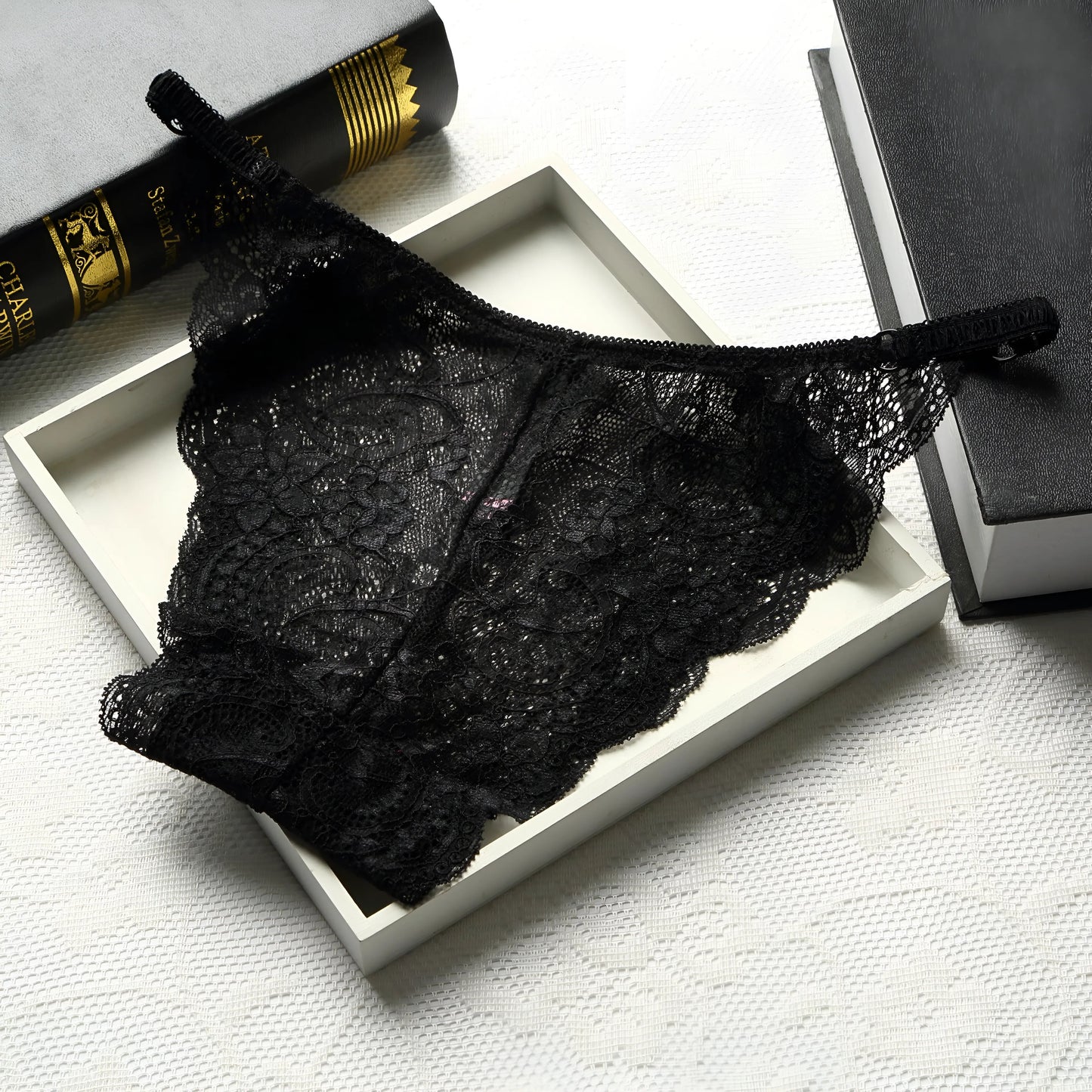 Nero Mutandine hipster in pizzo con fasce laterali