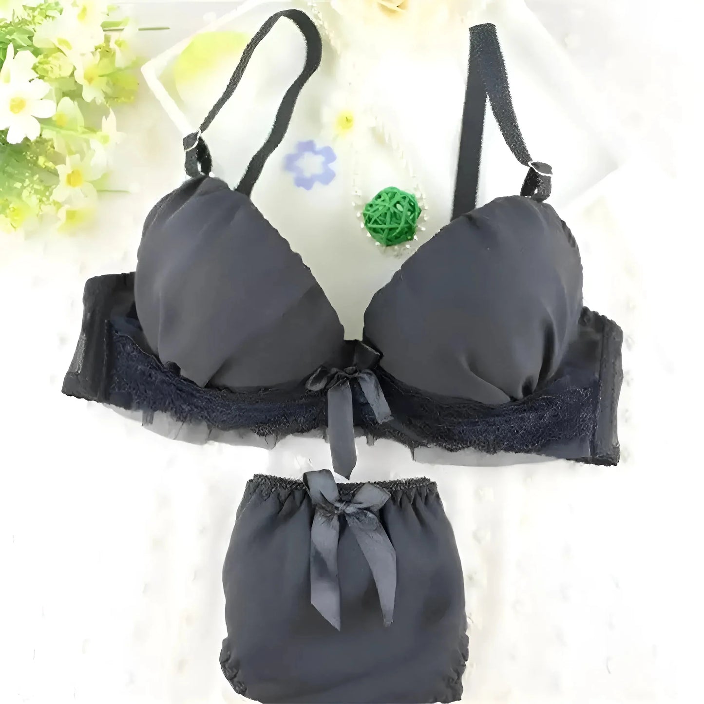 Nero Set di Lingerie in Pizzo con Fiocchi