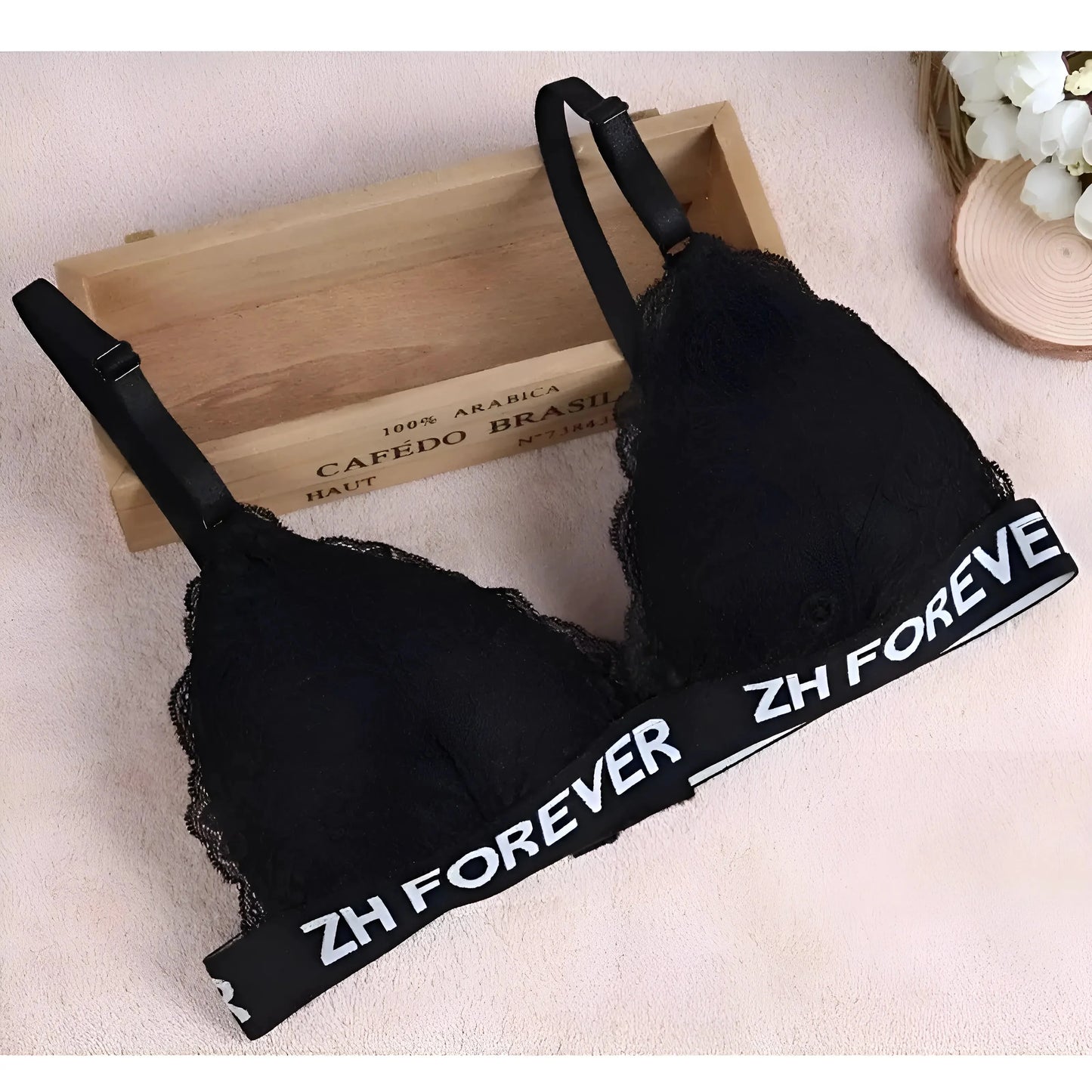 Nero Set di Lingerie in Pizzo con Fascia Elasticizzata