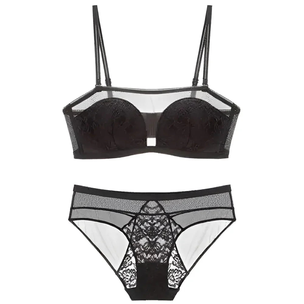 Nero Set di Lingerie in Pizzo con Reggiseno a Copertura Totale
