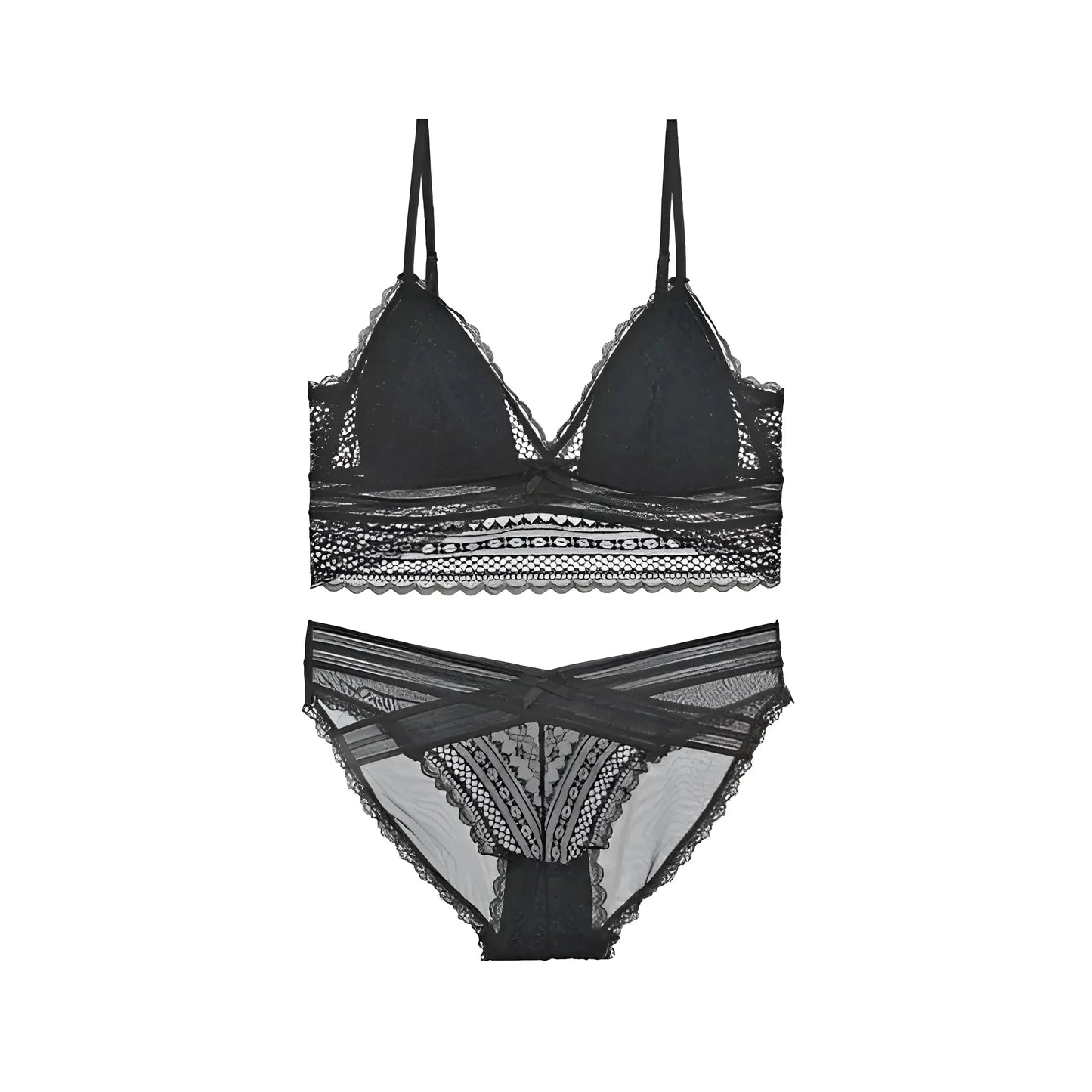 Nero Set di Lingerie in Pizzo con Schiena Bassa