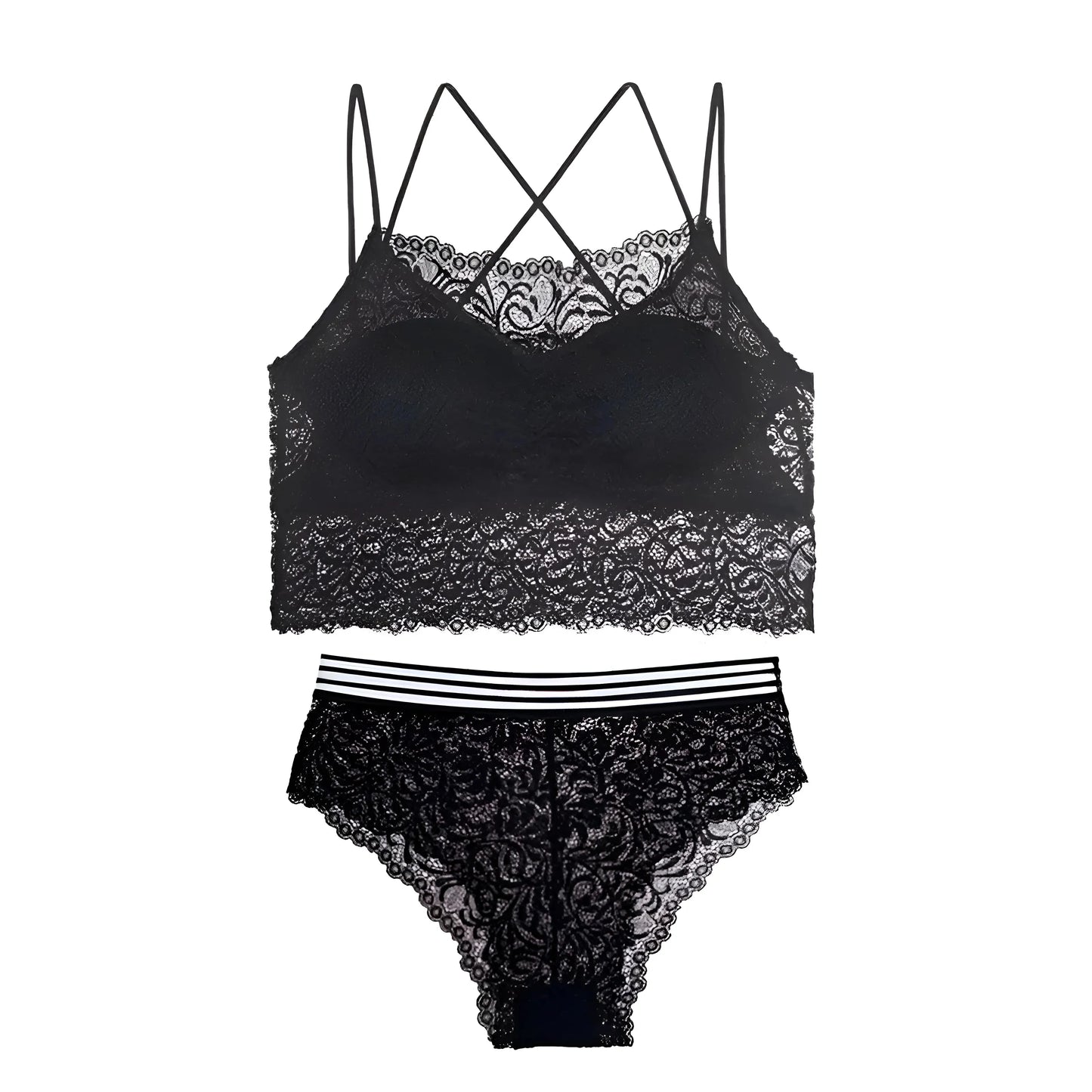 Nero Set di Lingerie in Pizzo con Top Scollato