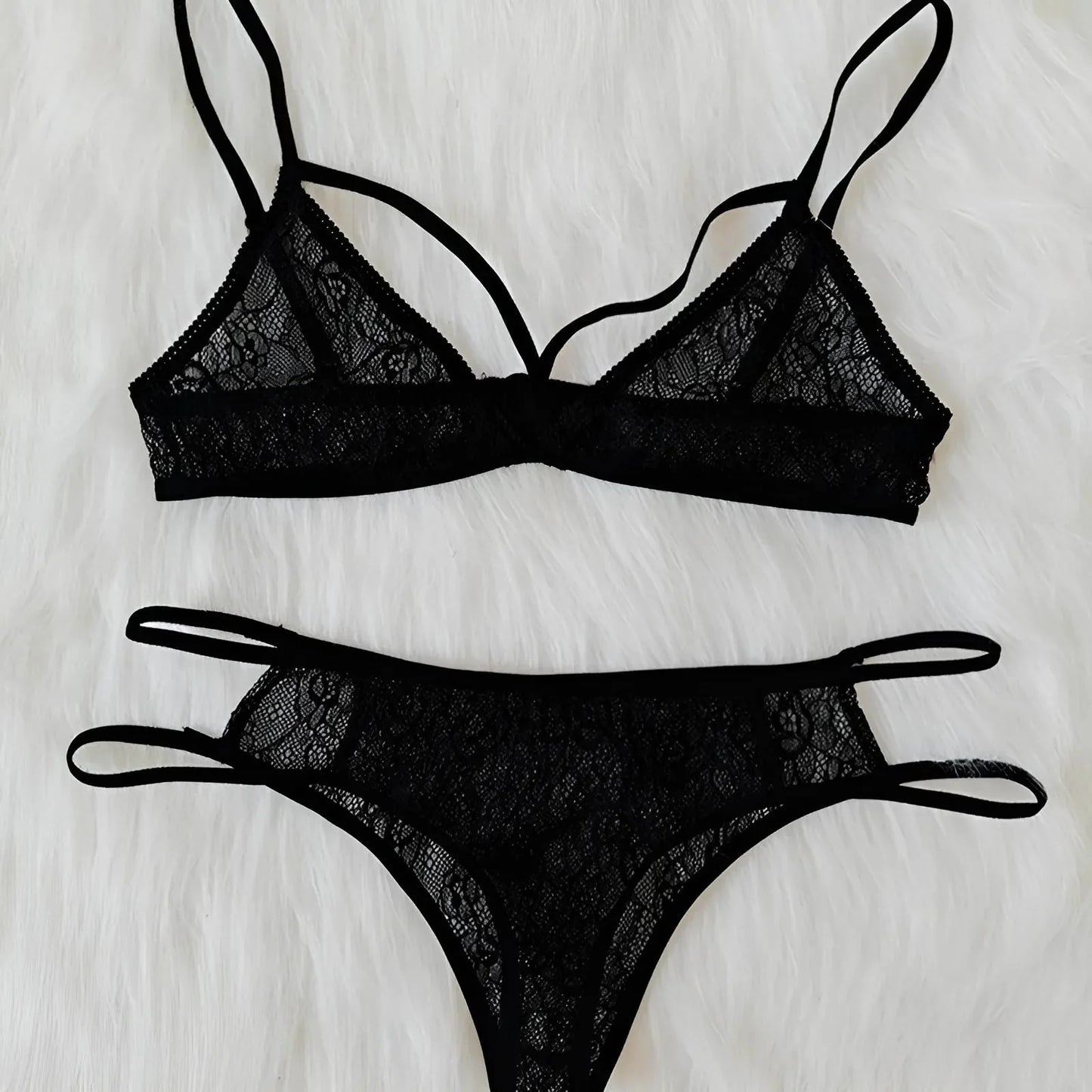 Nero Set di Lingerie in Pizzo con Cinghie