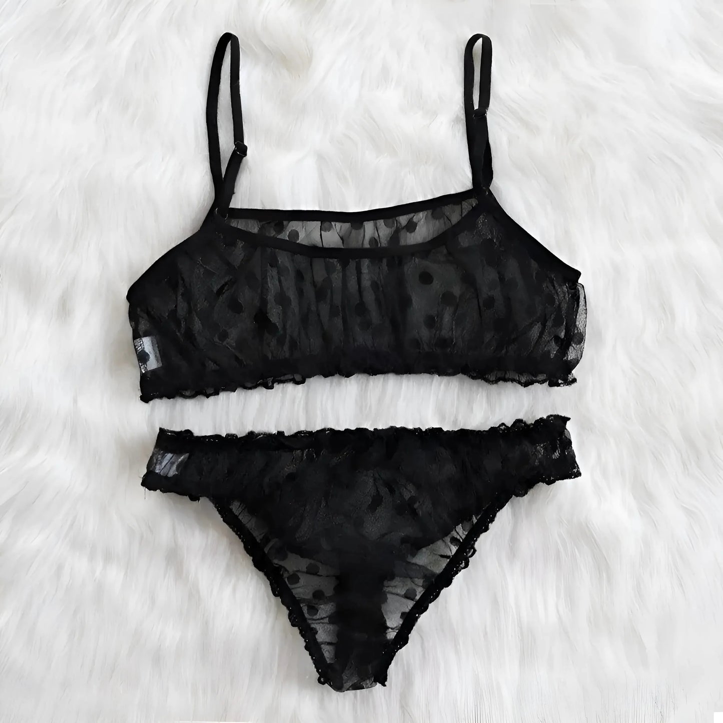 Nero Set di Lingerie in Pizzo a Pois
