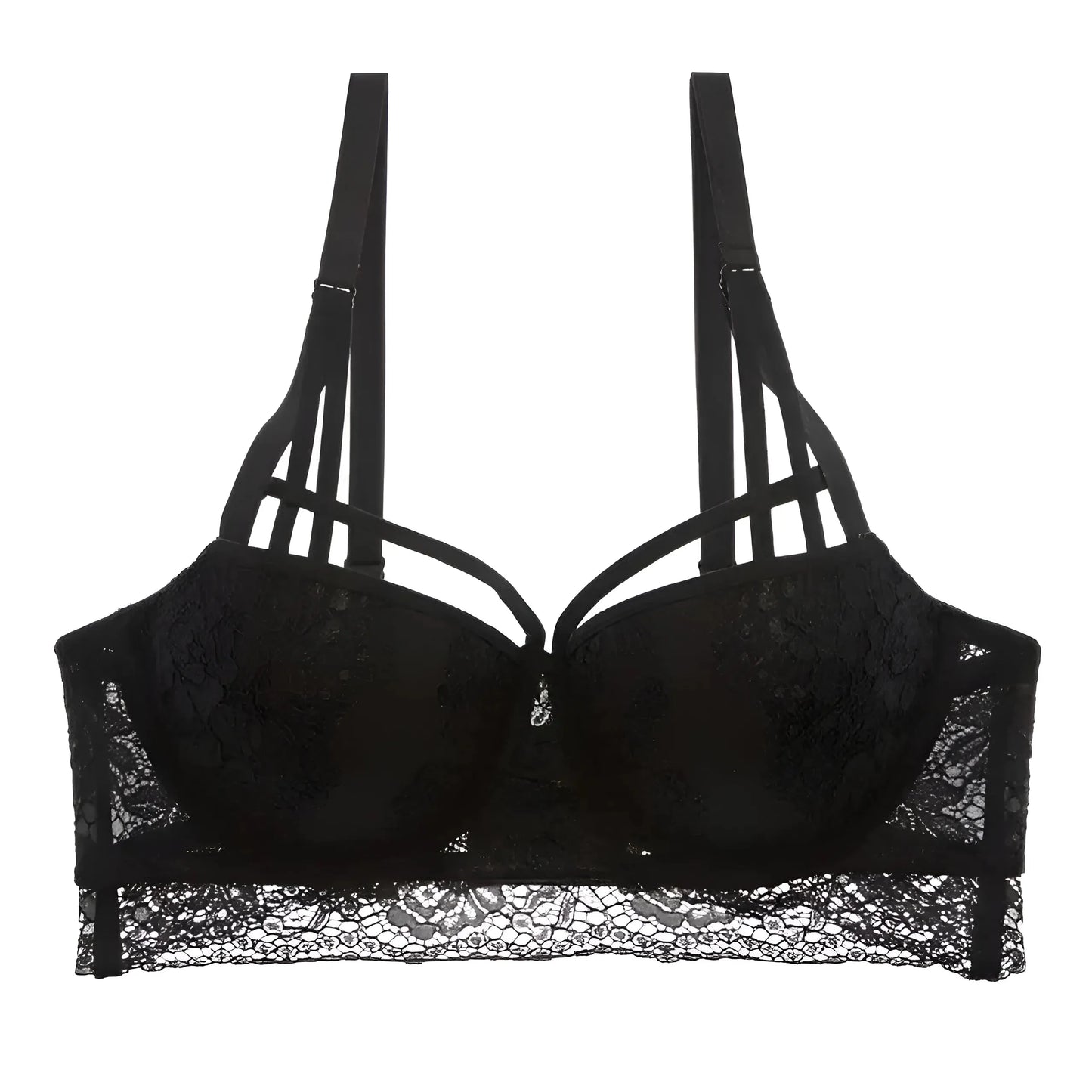 Nero Reggiseno Push-Up in Pizzo con Spalline Decorative