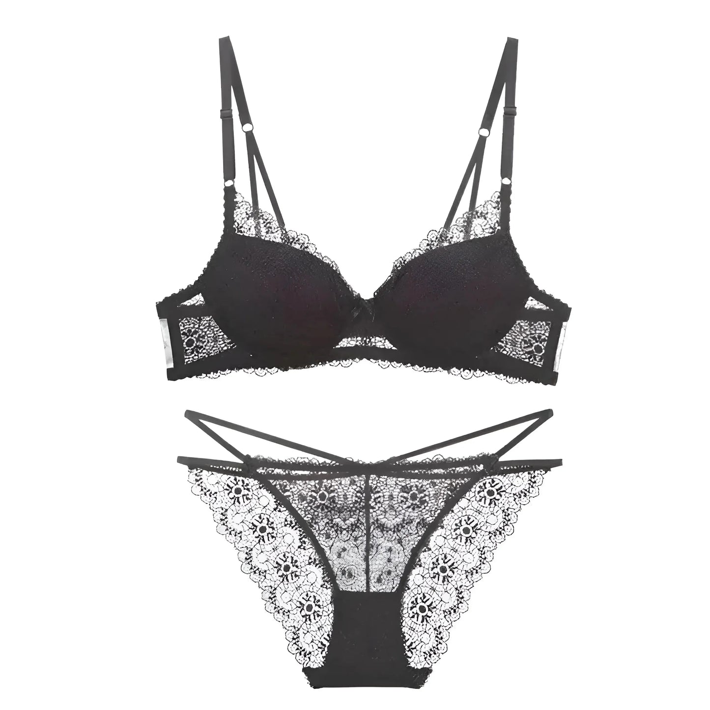 Nero Set di pizzo con cinturini decorativi