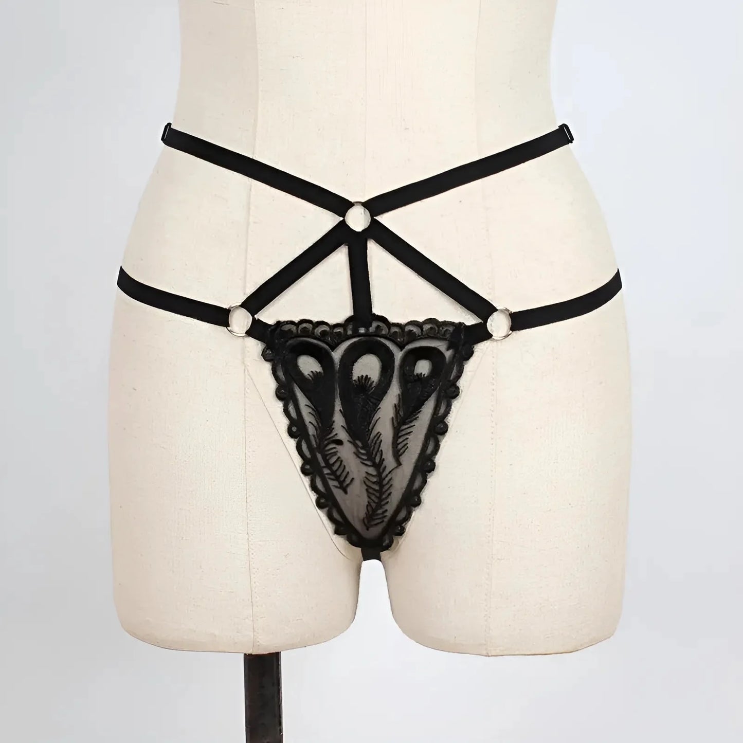Nero Stringate in pizzo con cinturini decorativi